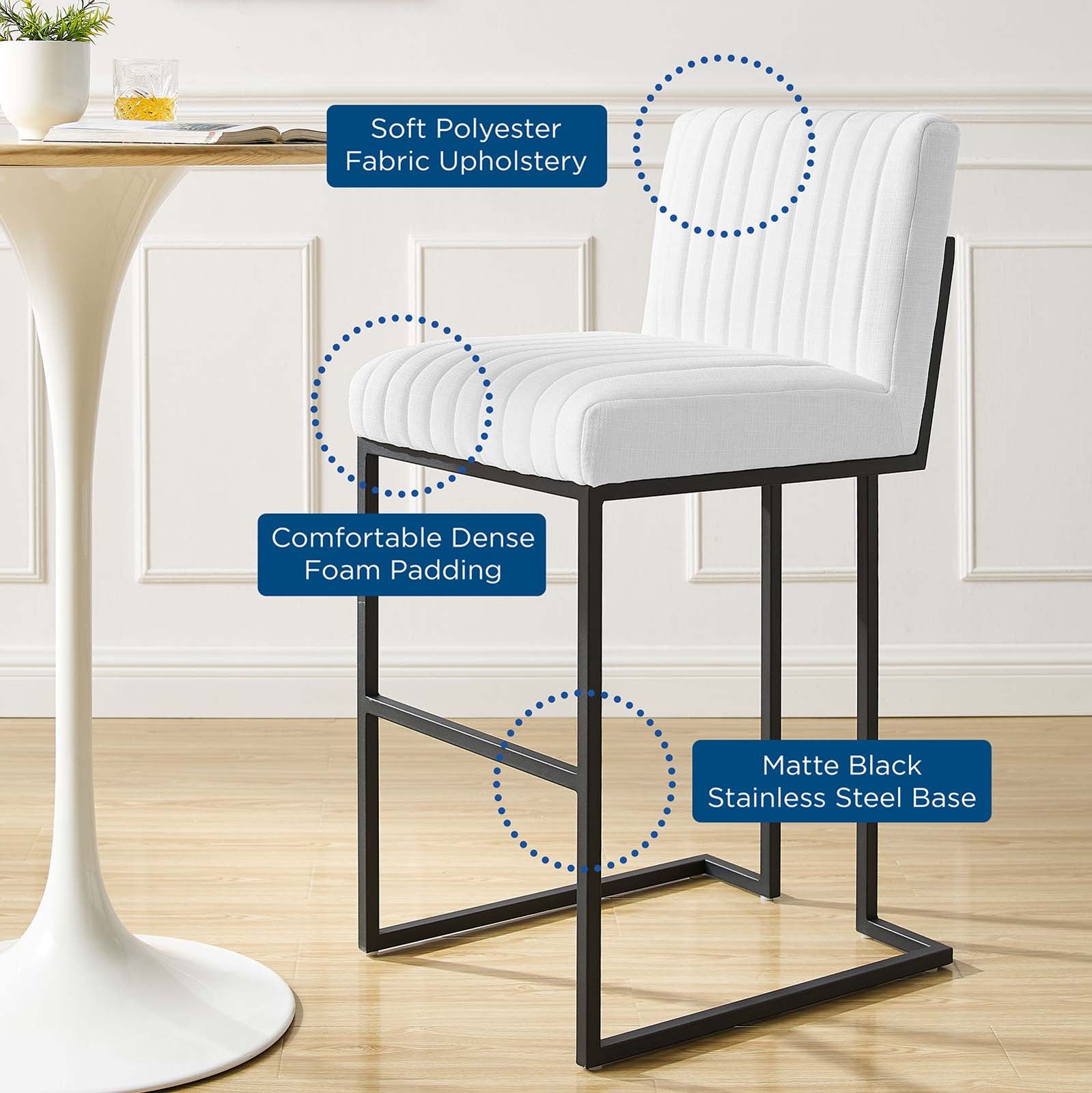 Modway Barstools - Indulge-Channel-Tufted-Fabric-Bar-Stool-White