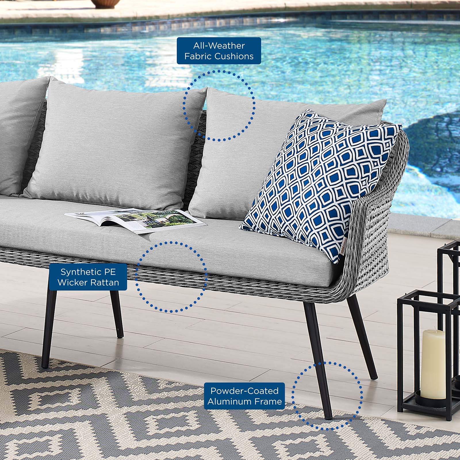 Modway Outdoor Sofas - Endeavor Outdoor Patio Wicker Rattan Sectional Sofa Gray