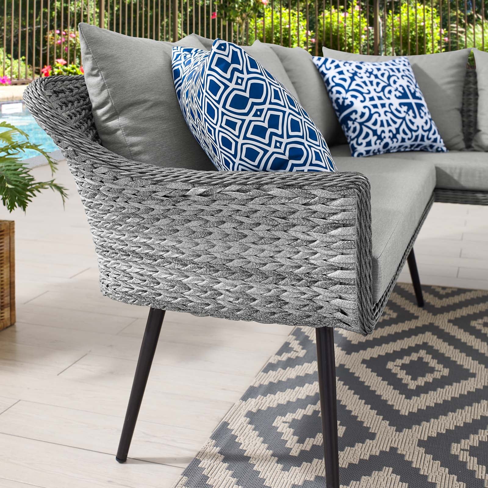 Modway Outdoor Sofas - Endeavor Outdoor Patio Wicker Rattan Sectional Sofa Gray