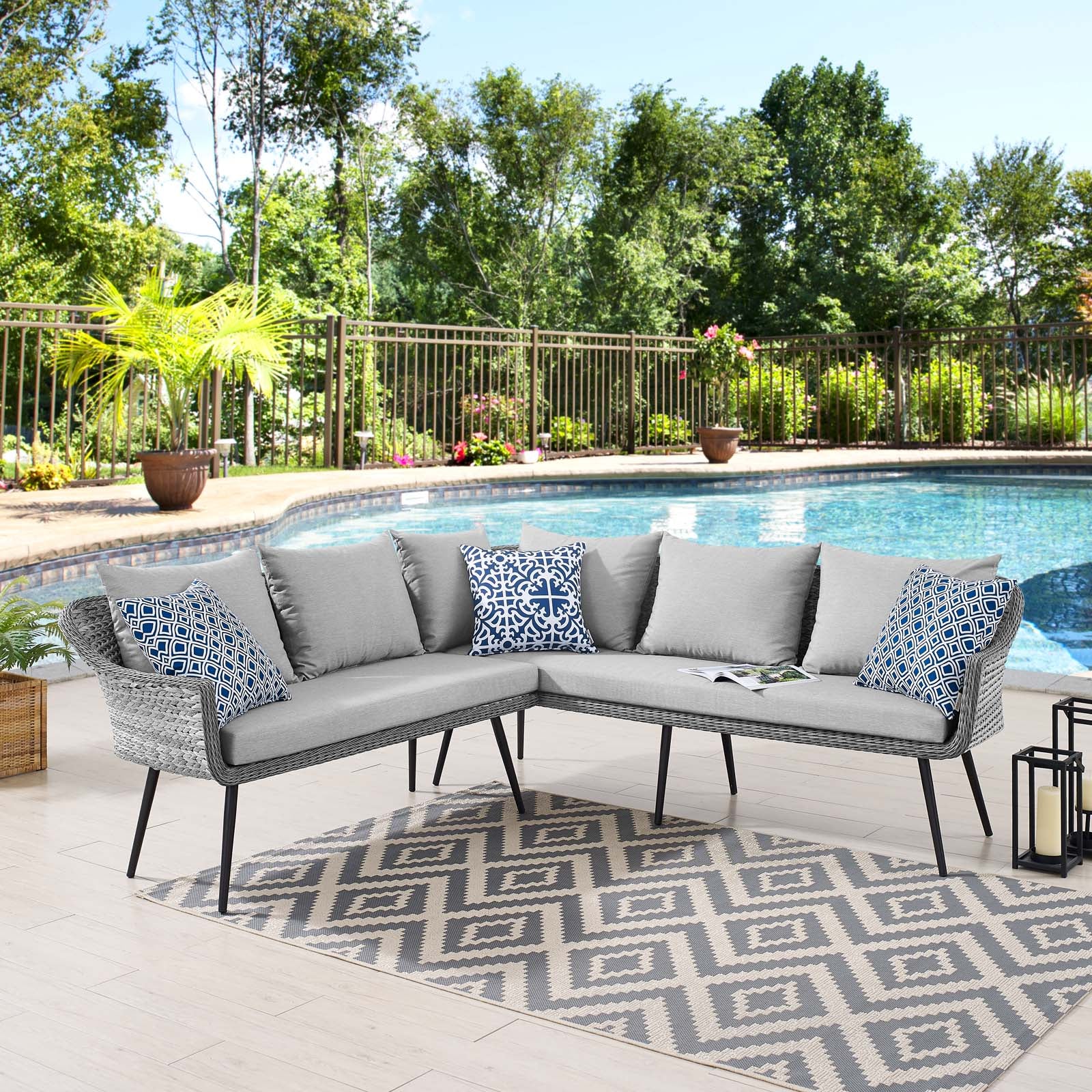 Modway Outdoor Sofas - Endeavor Outdoor Patio Wicker Rattan Sectional Sofa Gray