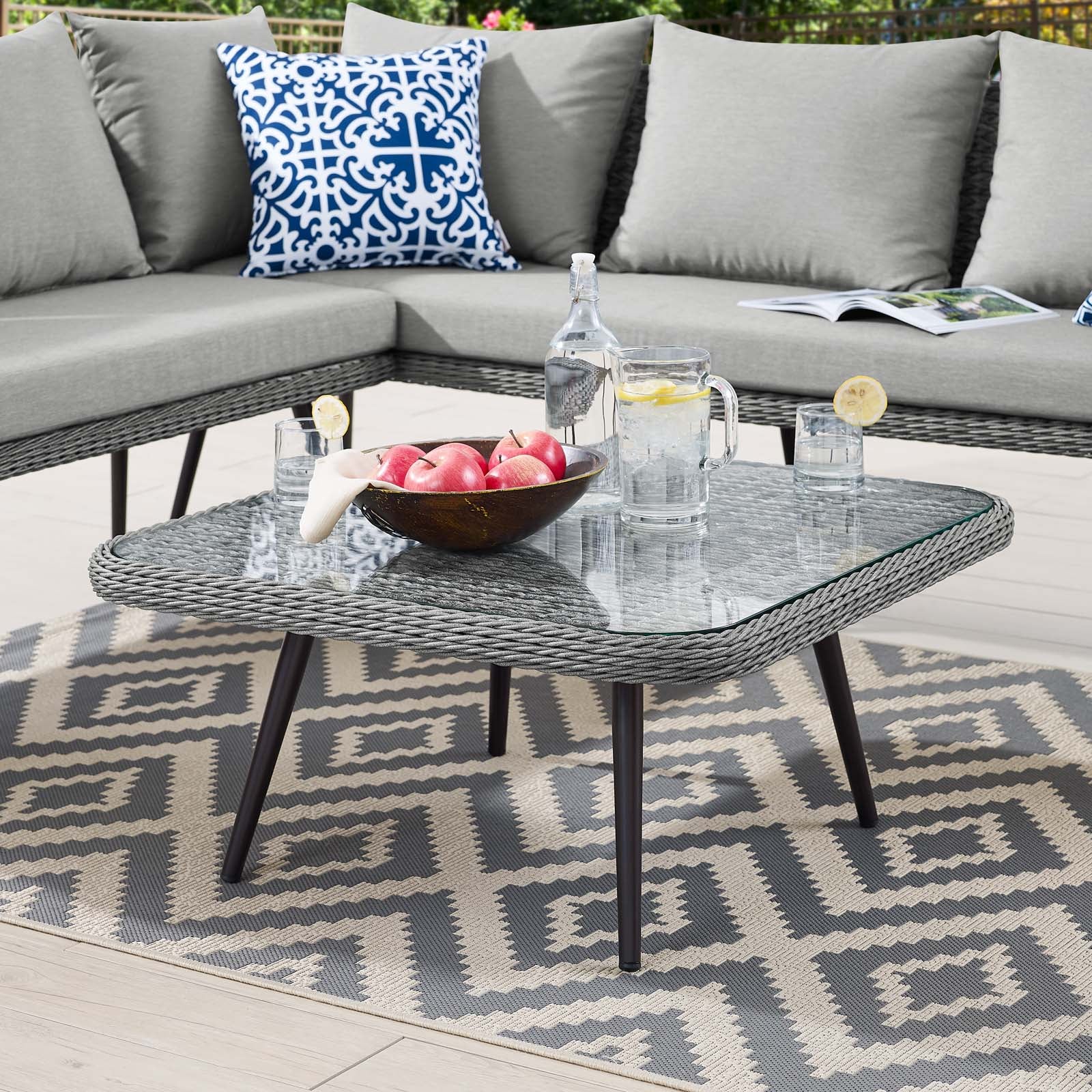 Modway Outdoor Coffee Tables - Endeavor Outdoor Patio Wicker Rattan Square Coffee Table Gray