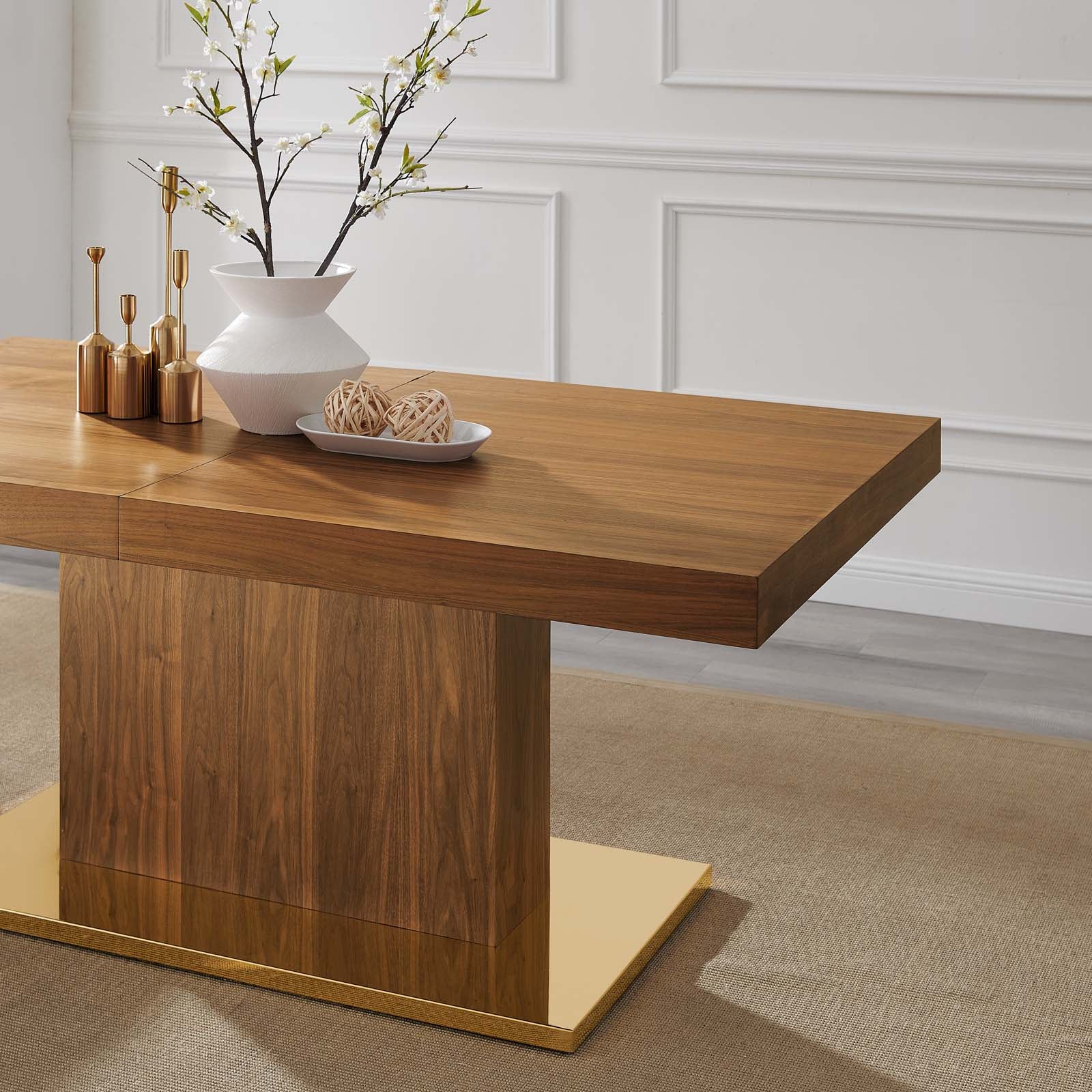 Modway Dining Tables - Vector Expandable Dining Table Walnut Gold