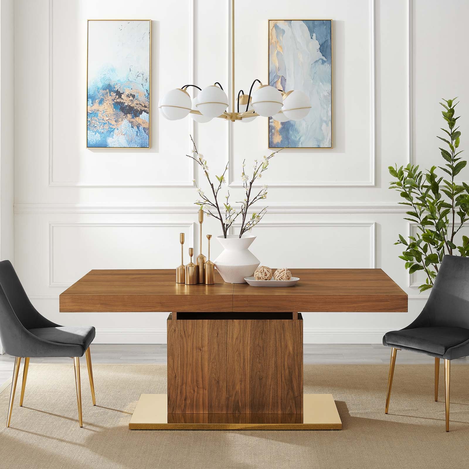 Modway Dining Tables - Vector Expandable Dining Table Walnut Gold