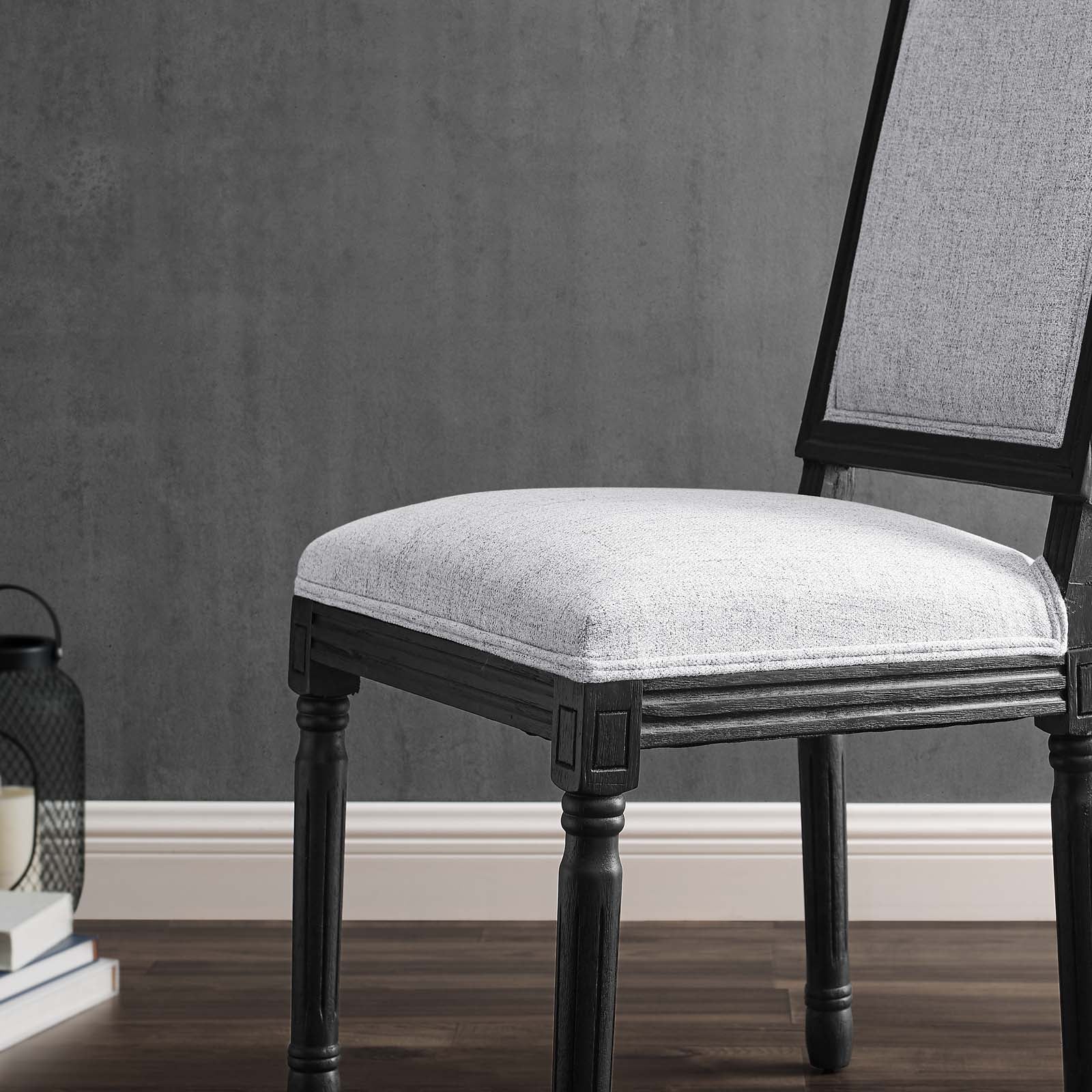 Modway Dining Chairs - Court French Vintage Upholstered Fabric Dining Side Chair Black Light Gray