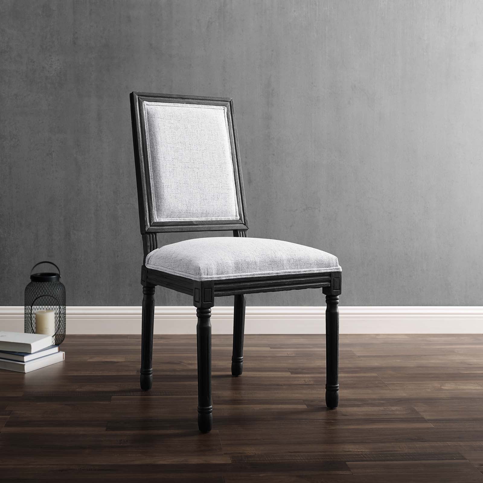 Modway Dining Chairs - Court French Vintage Upholstered Fabric Dining Side Chair Black Light Gray