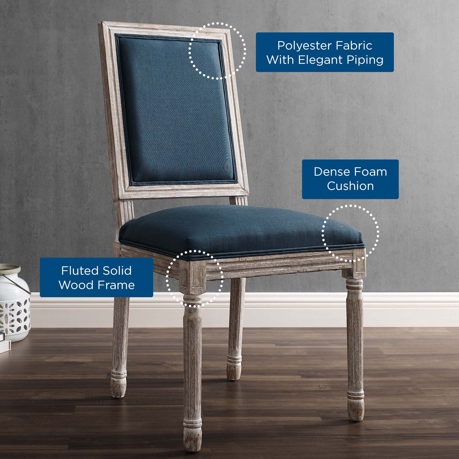 Modway Dining Chairs - Court French Vintage Upholstered Fabric Dining Side Chair Natural Blue
