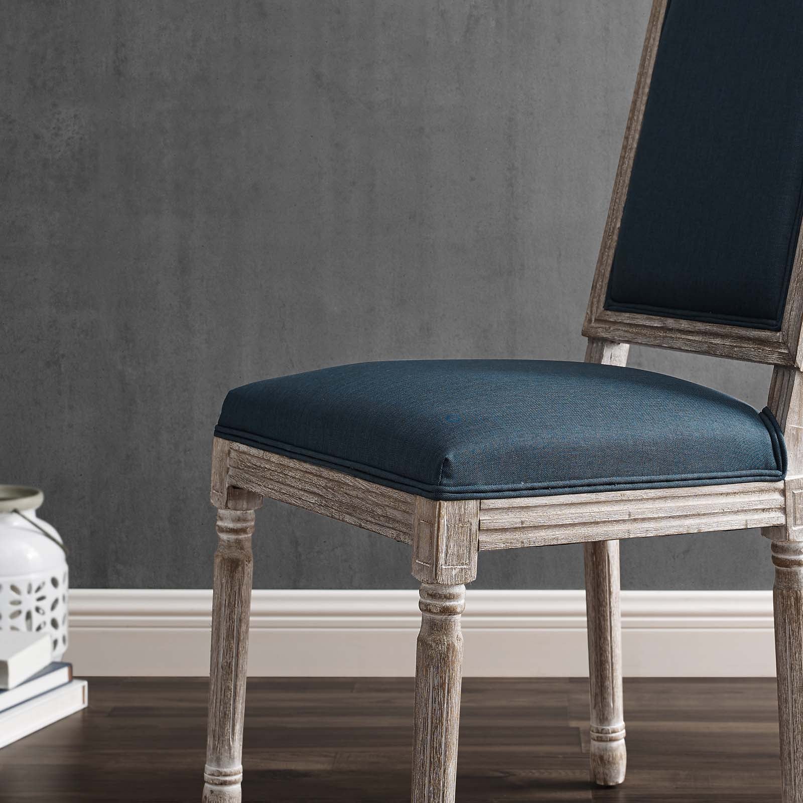 Modway Dining Chairs - Court French Vintage Upholstered Fabric Dining Side Chair Natural Blue