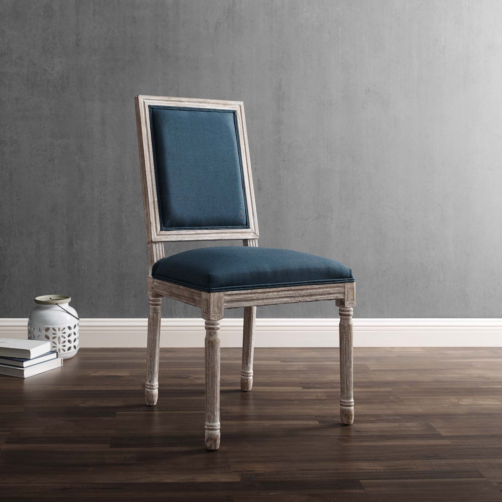 Modway Dining Chairs - Court French Vintage Upholstered Fabric Dining Side Chair Natural Blue