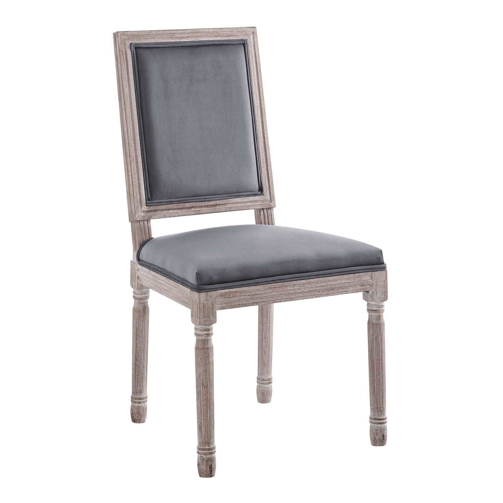 Modway Dining Chairs - Court French Vintage Performance Velvet Dining Side Chair Natural Gray