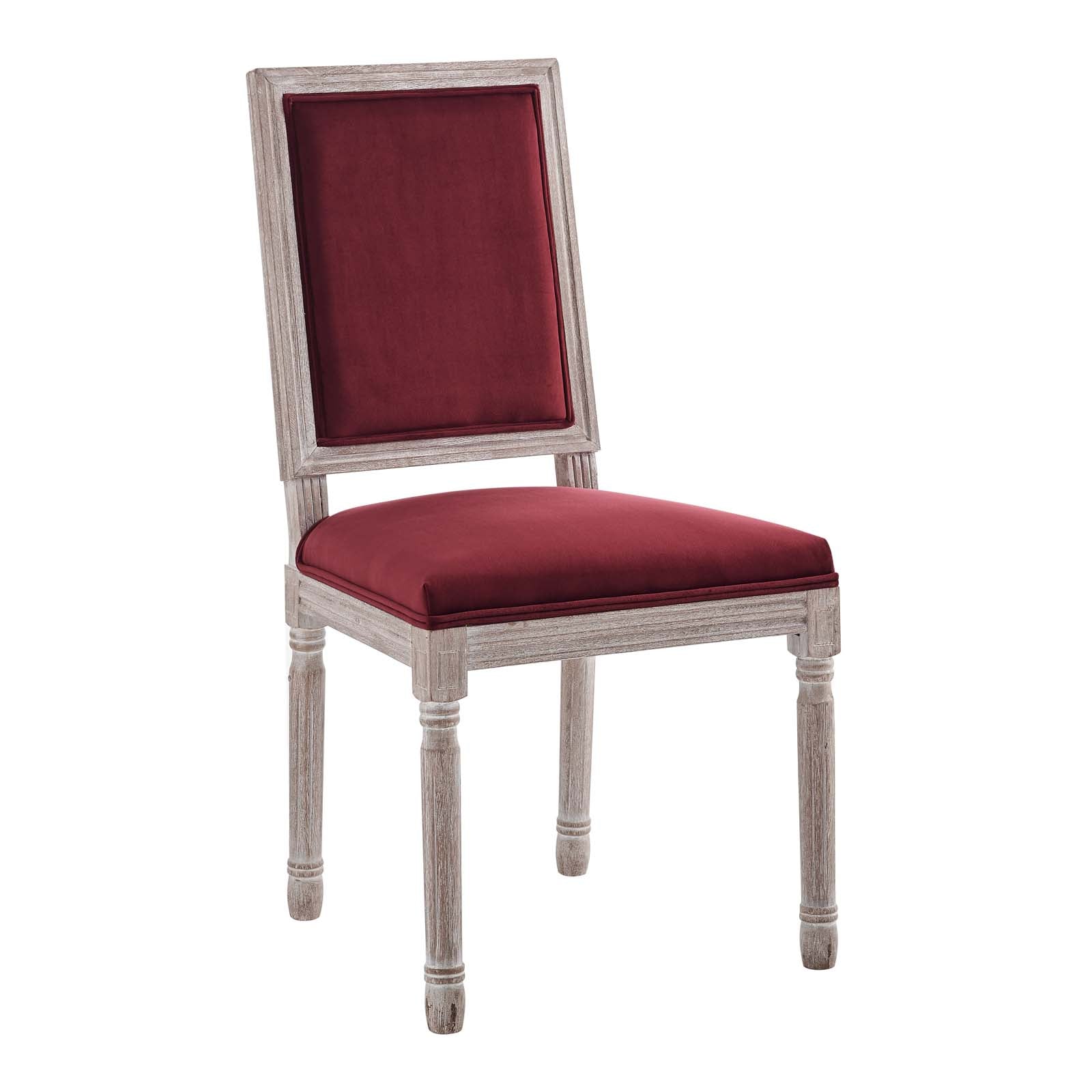 Modway Dining Chairs - Court French Vintage Performance Velvet Dining Side Chair Natural Maroon