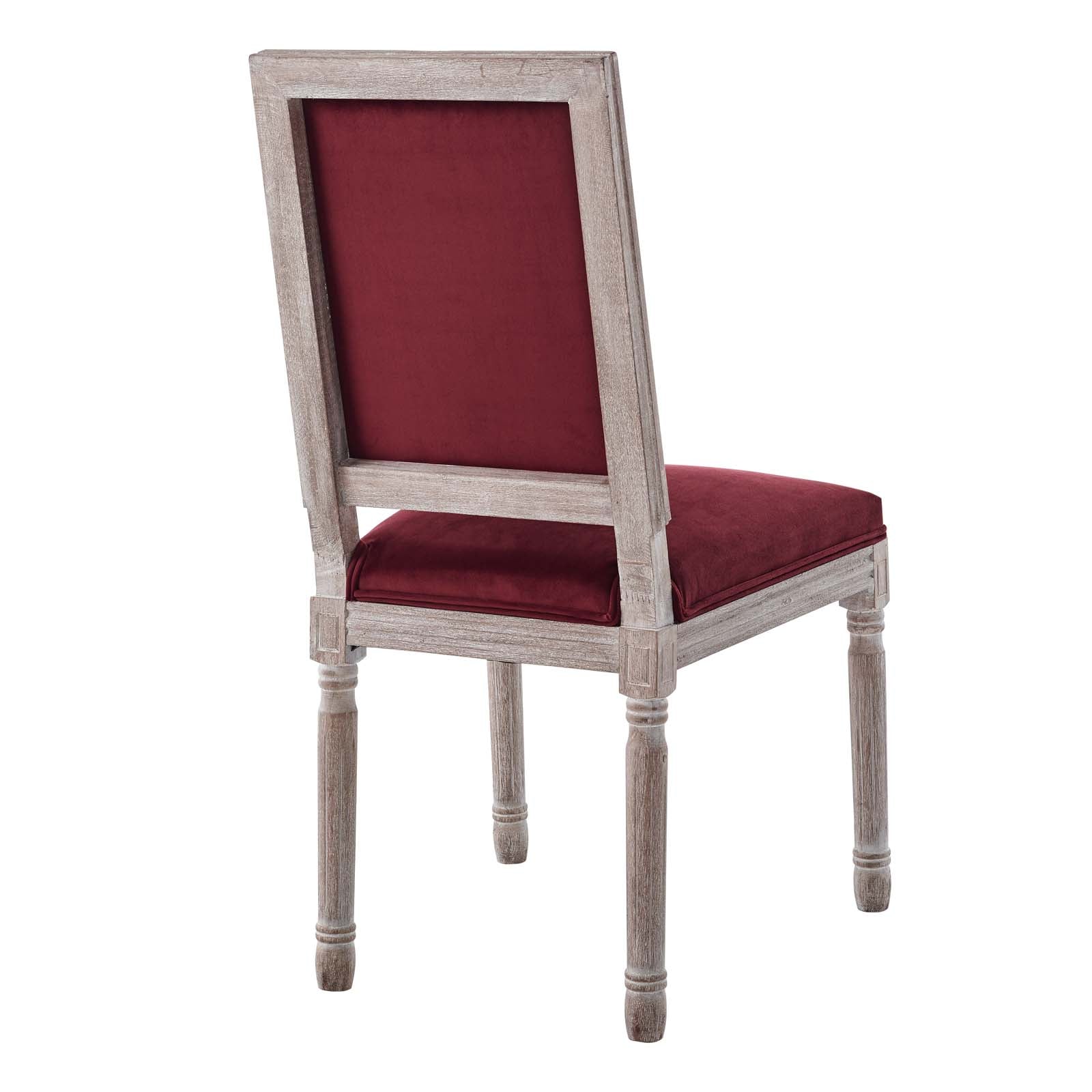 Modway Dining Chairs - Court French Vintage Performance Velvet Dining Side Chair Natural Maroon
