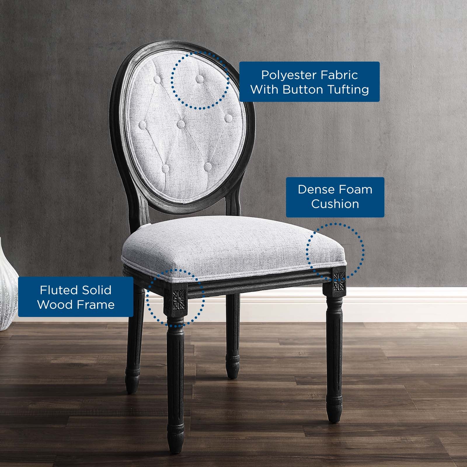 Modway Dining Chairs - Arise Vintage French Upholstered Fabric Dining Side Chair Black Light Gray
