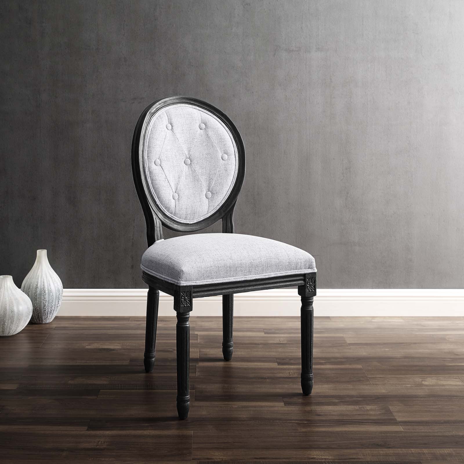 Modway Dining Chairs - Arise Vintage French Upholstered Fabric Dining Side Chair Black Light Gray