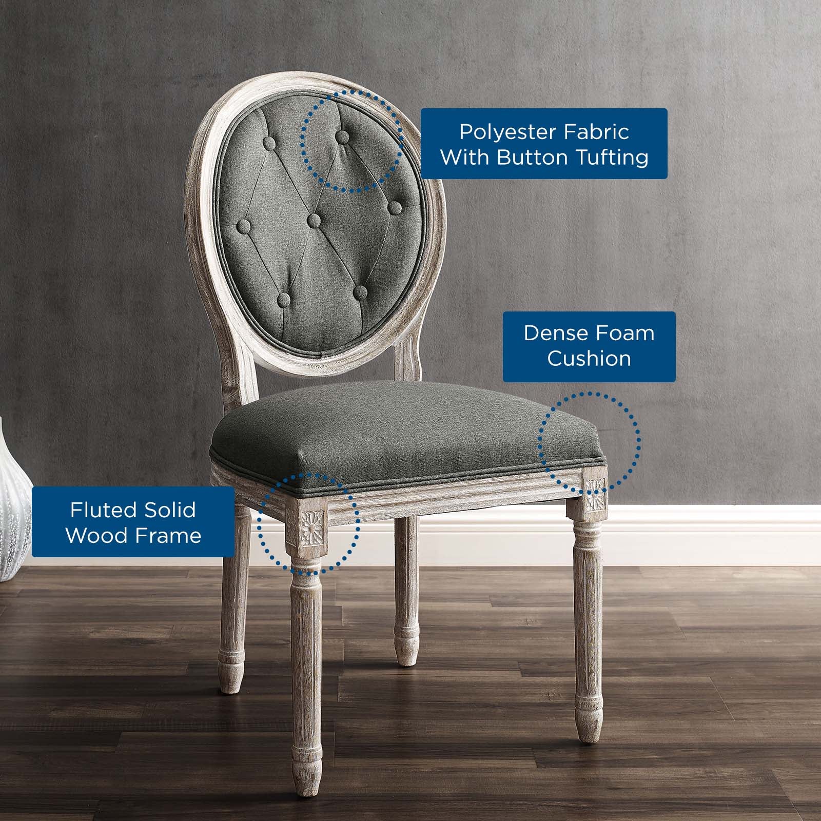 Modway Dining Chairs - Arise Vintage French Upholstered Fabric Dining Side Chair Natural Gray