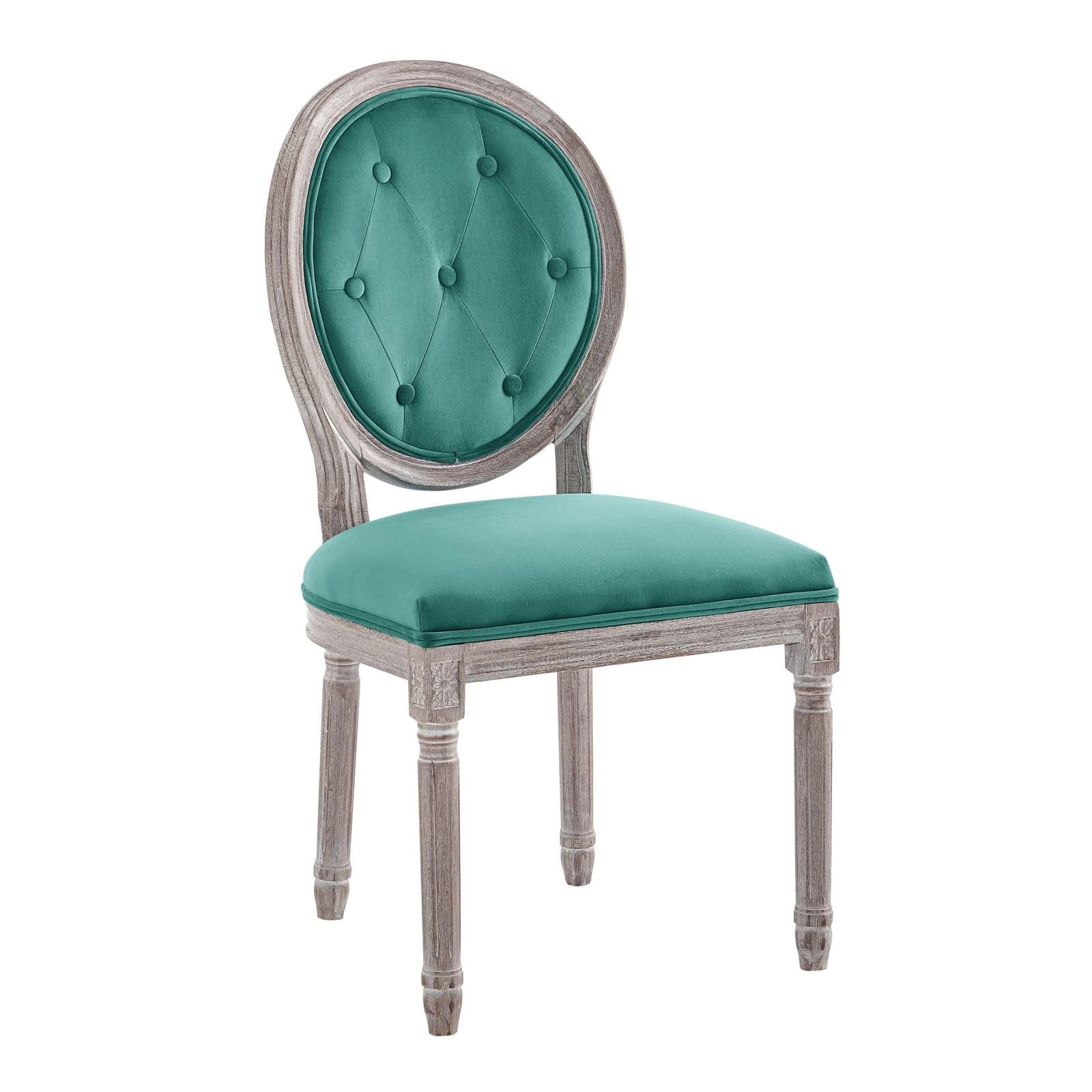 Modway Dining Chairs - Arise Vintage French Performance Velvet Dining Side Chair Natural Teal