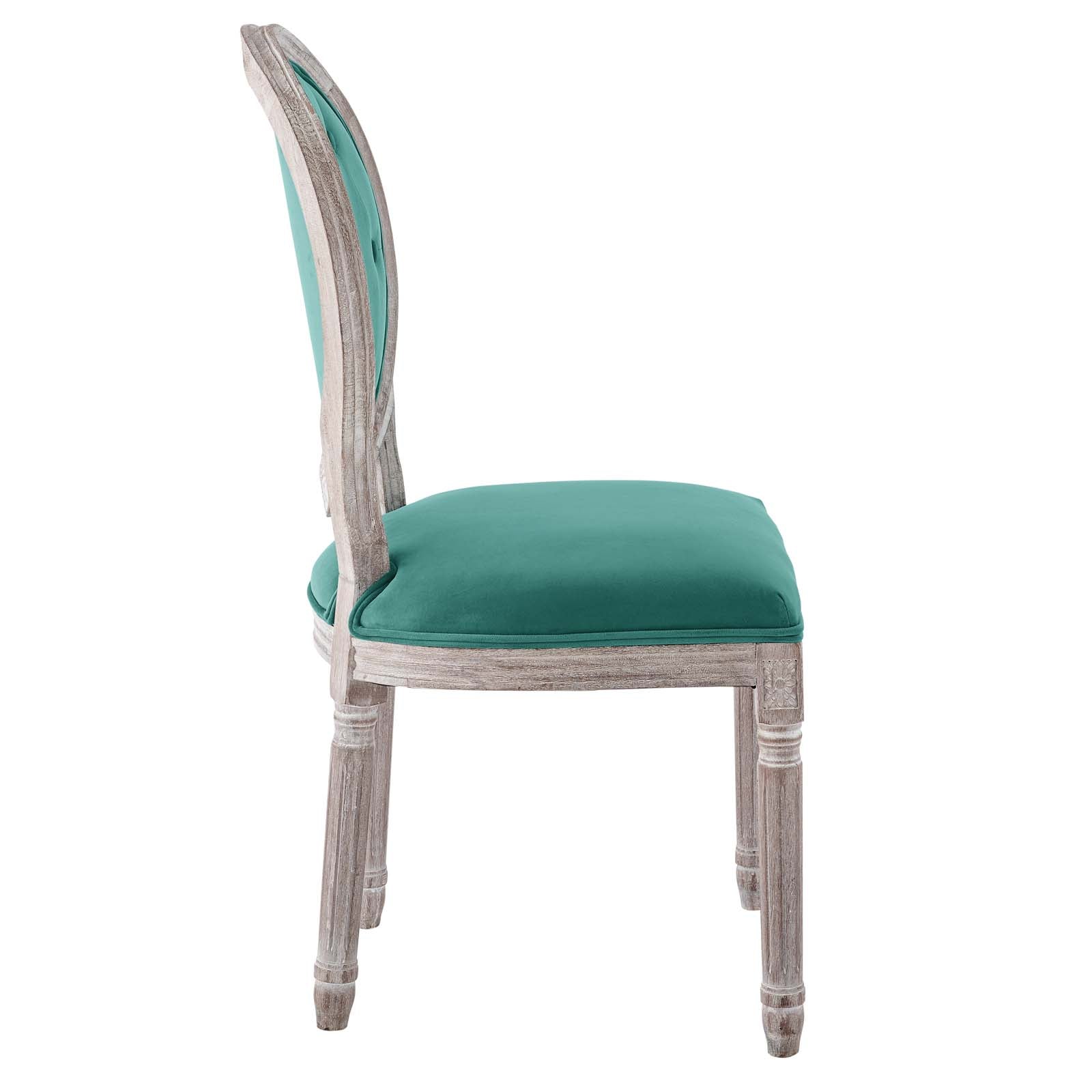 Modway Dining Chairs - Arise Vintage French Performance Velvet Dining Side Chair Natural Teal