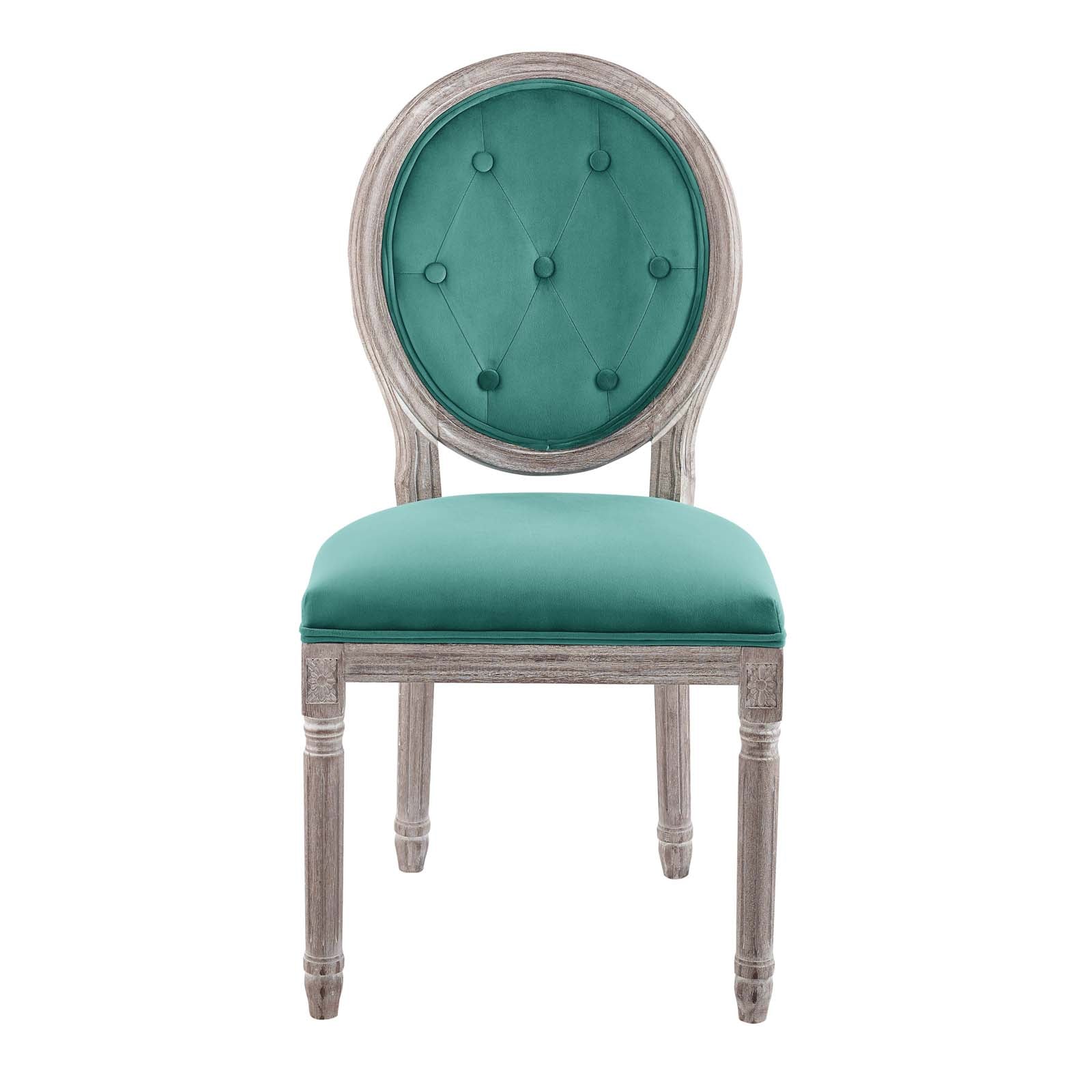 Modway Dining Chairs - Arise Vintage French Performance Velvet Dining Side Chair Natural Teal