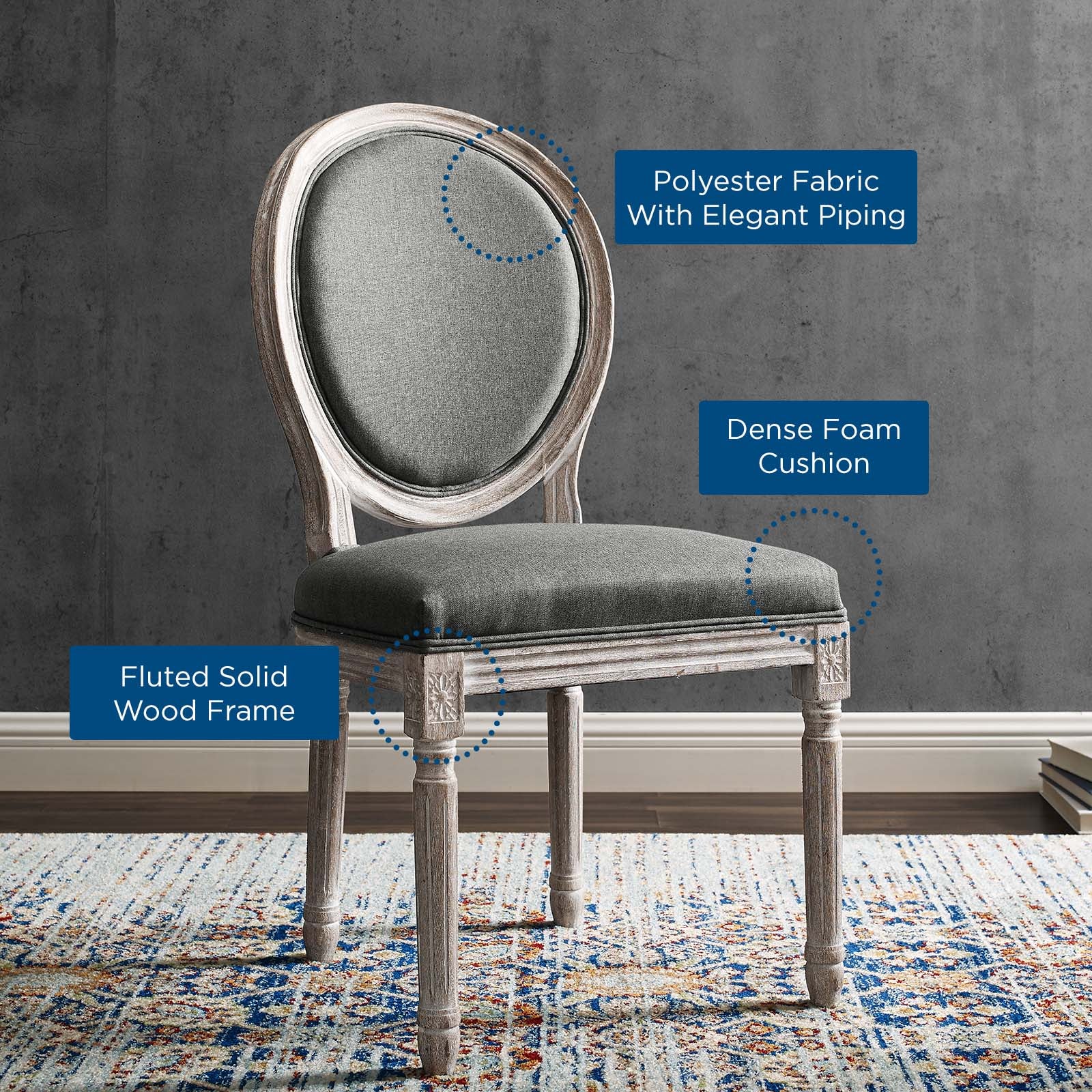 Modway Dining Chairs - Emanate Vintage French Upholstered Fabric Dining Side Chair Natural Gray