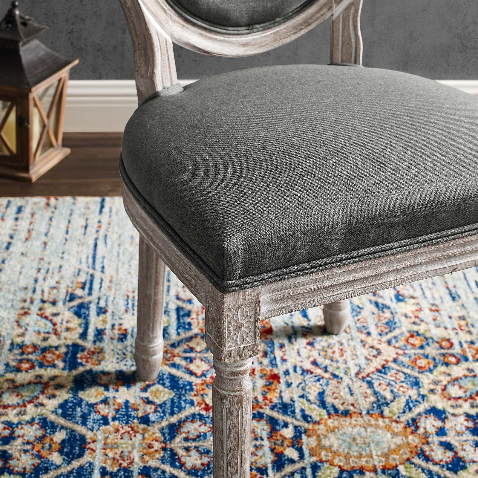 Modway Dining Chairs - Emanate Vintage French Upholstered Fabric Dining Side Chair Natural Gray