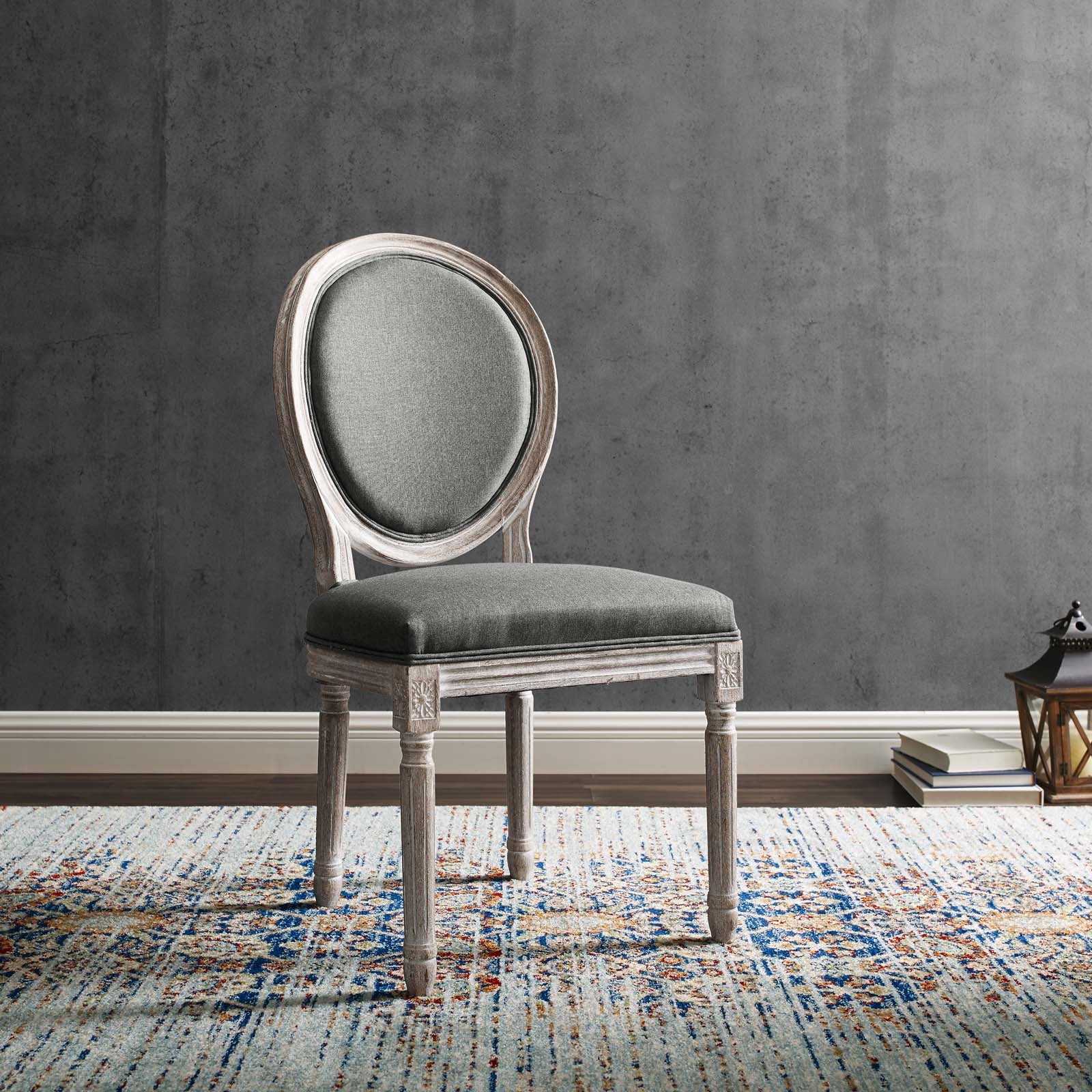 Modway Dining Chairs - Emanate Vintage French Upholstered Fabric Dining Side Chair Natural Gray