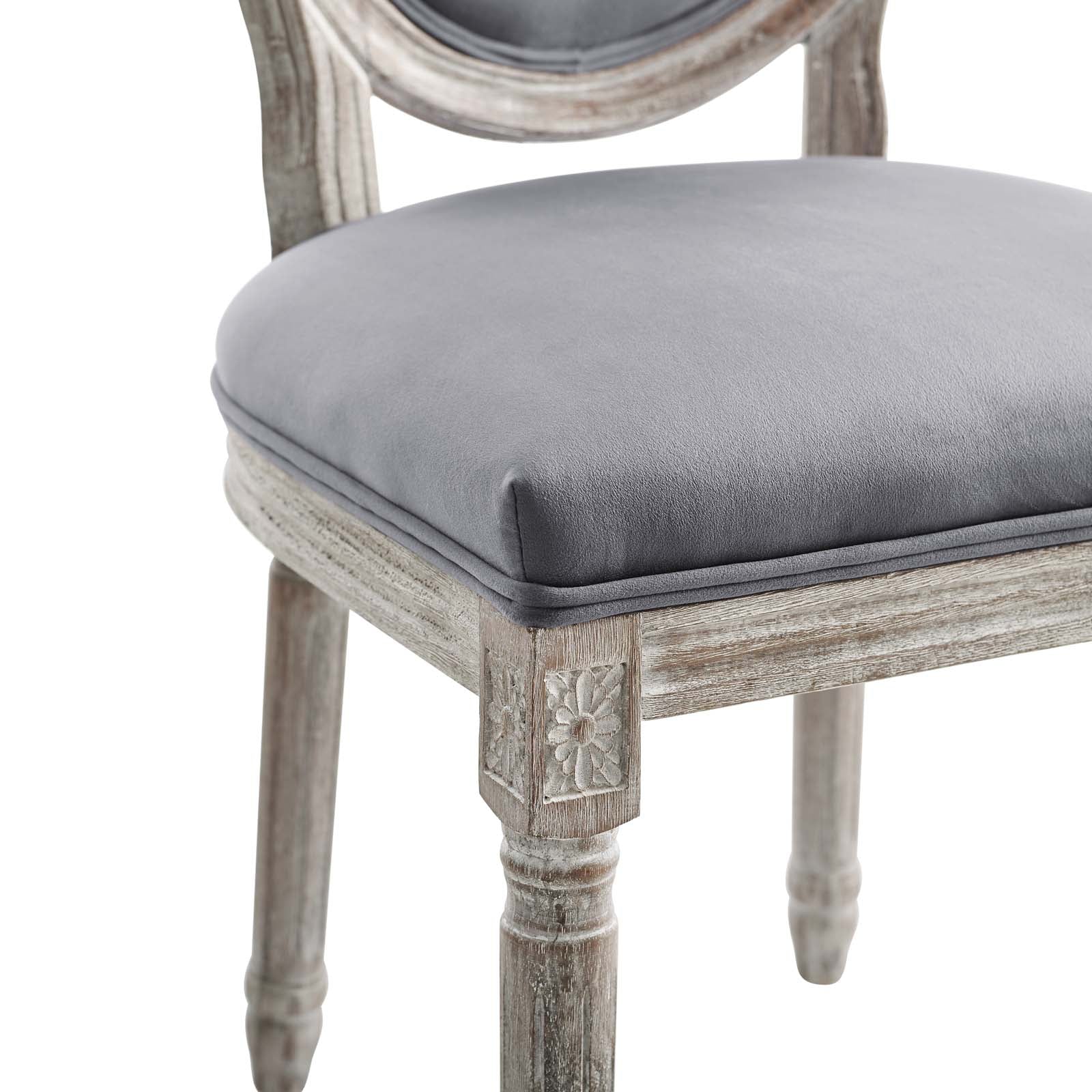 Modway Dining Chairs - Emanate Vintage French Performance Velvet Dining Side Chair Natural Gray
