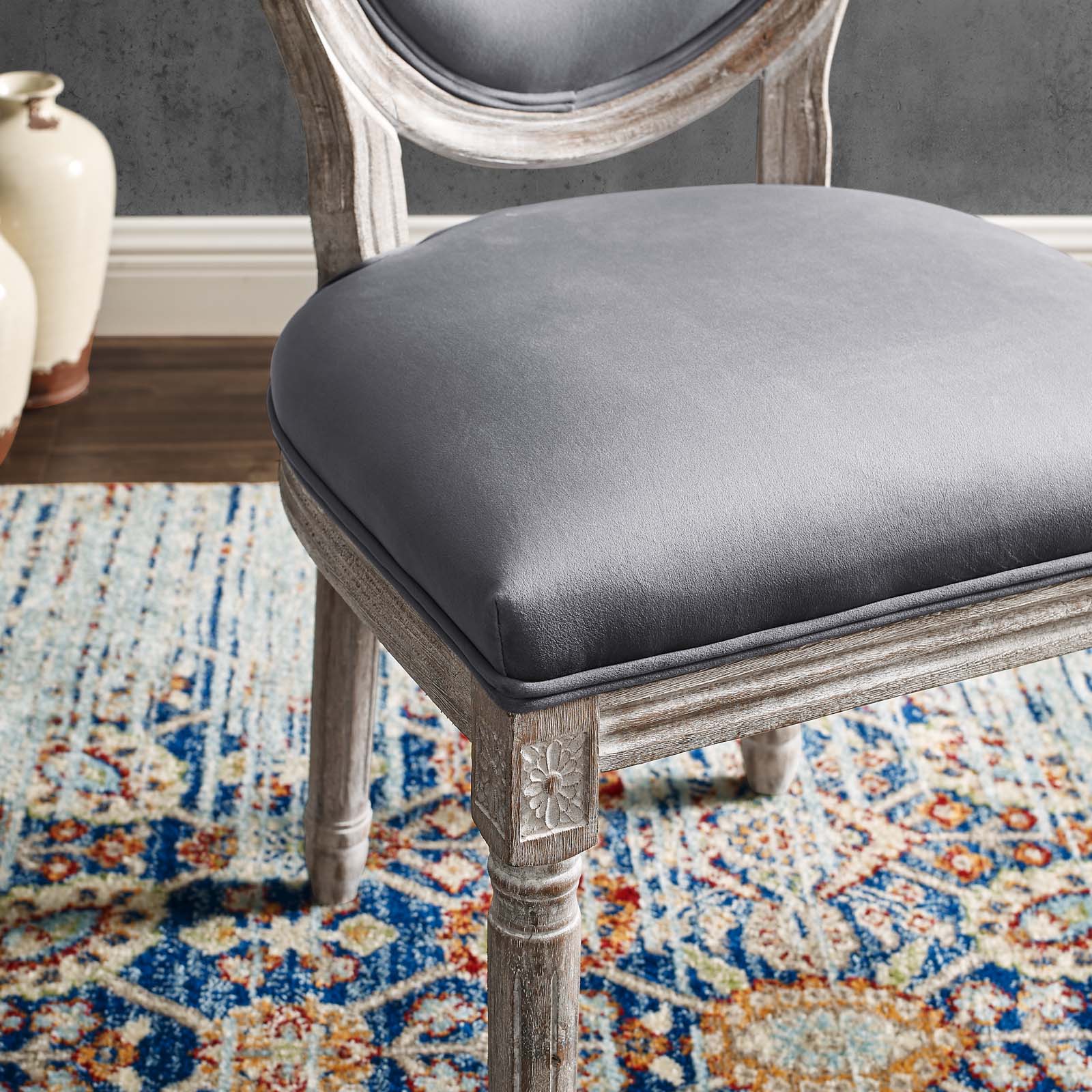 Modway Dining Chairs - Emanate Vintage French Performance Velvet Dining Side Chair Natural Gray