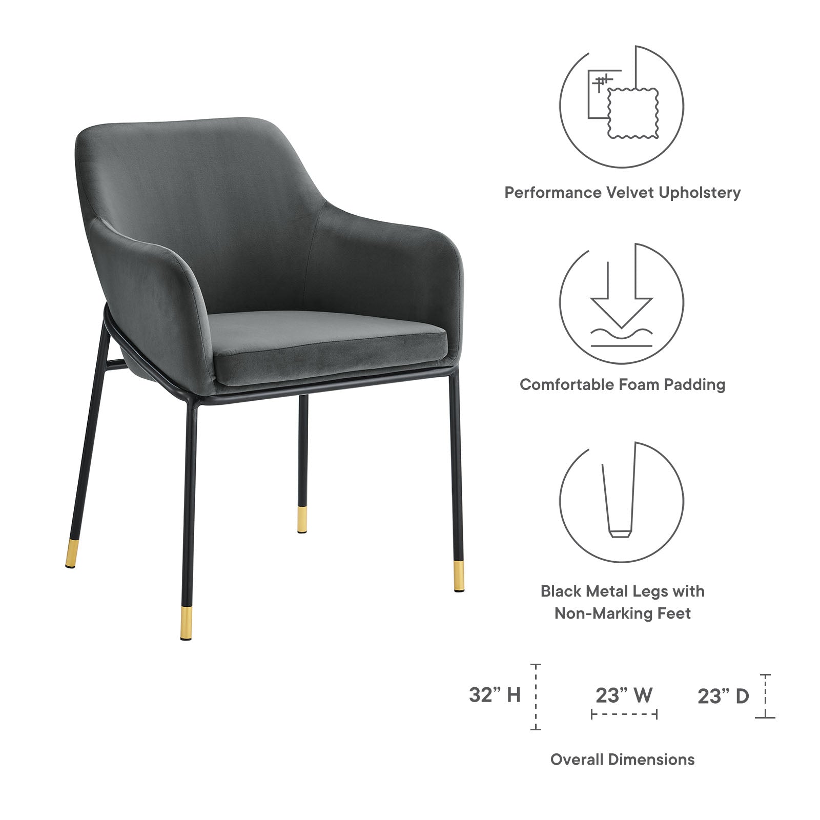 Modway Dining Chairs - Jovi Performance Velvet Dining Armchair Black Charcoal
