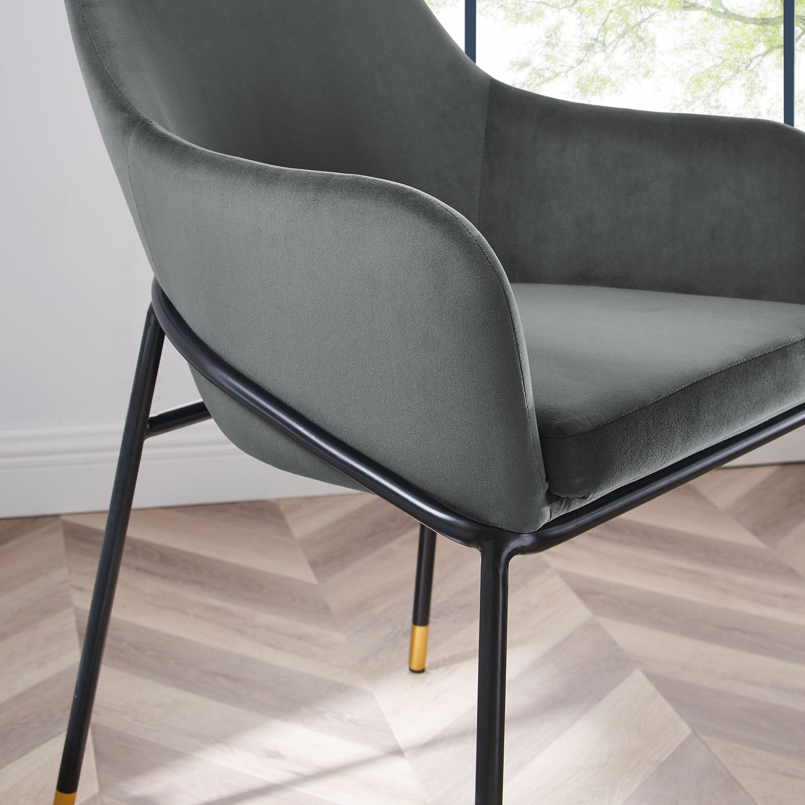Modway Dining Chairs - Jovi Performance Velvet Dining Armchair Black Charcoal