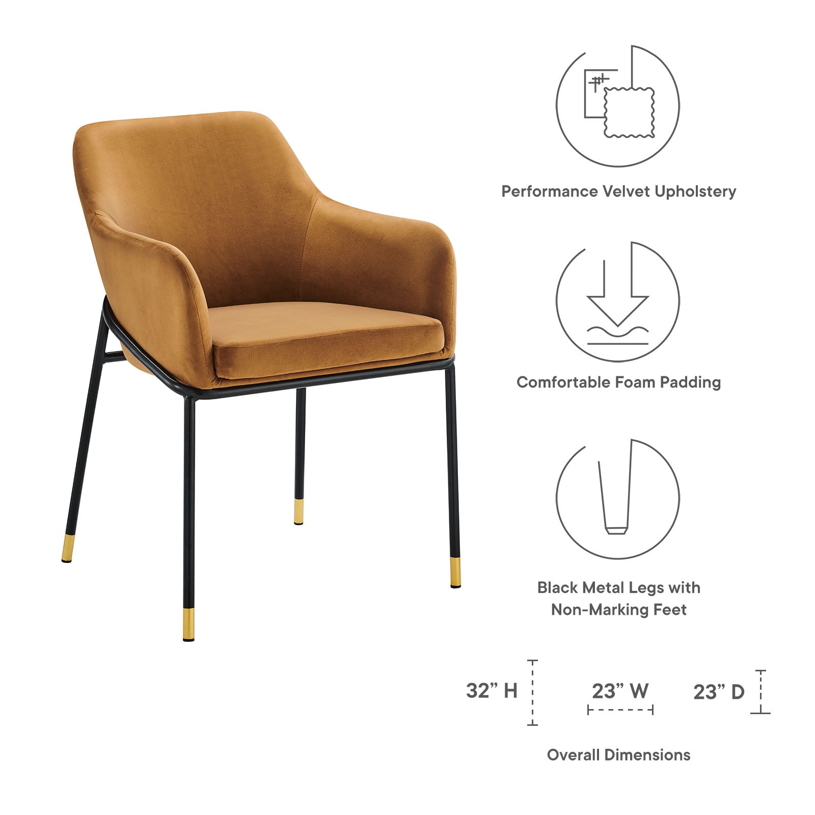 Modway Dining Chairs - Jovi Performance Velvet Dining Armchair Black Cognac