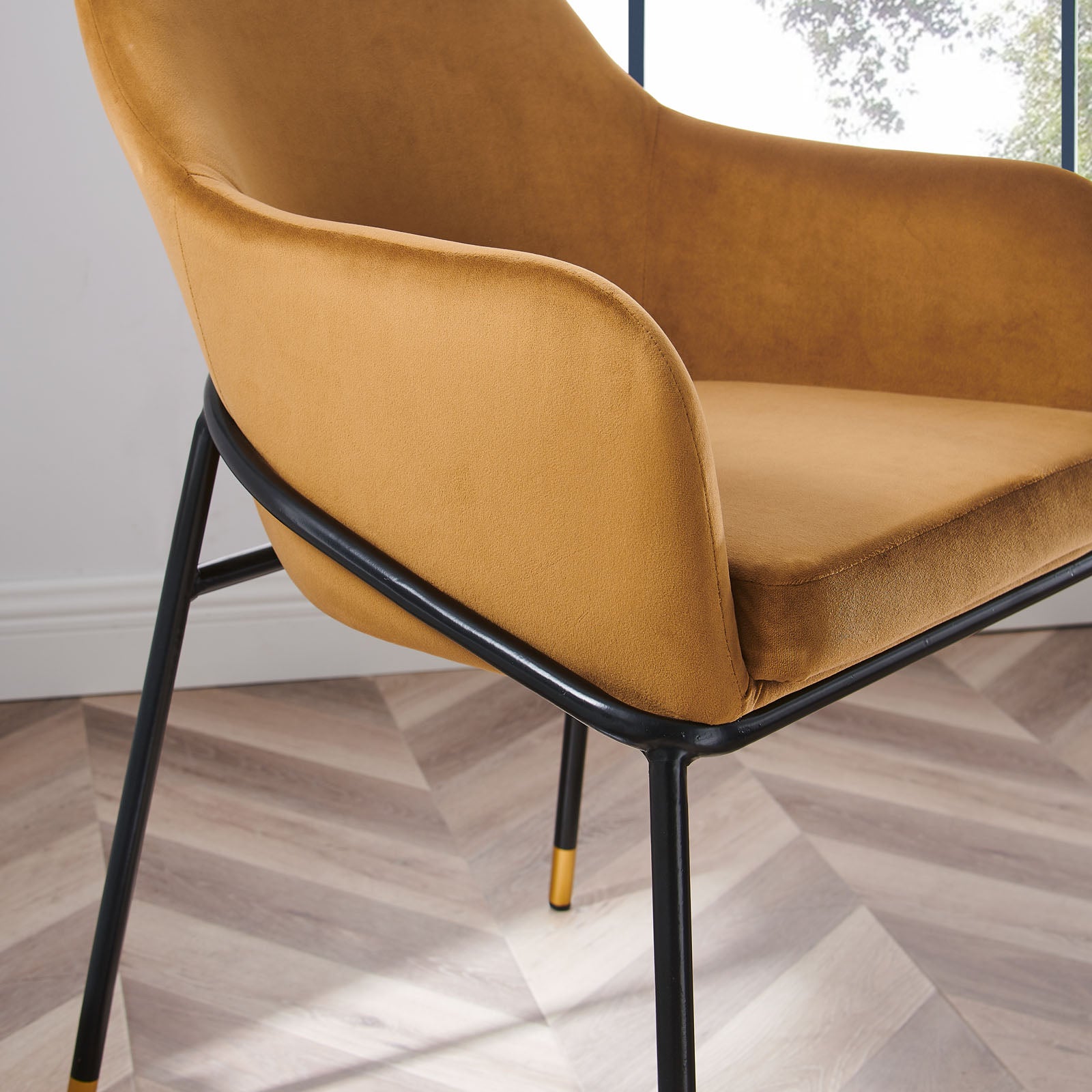 Modway Dining Chairs - Jovi Performance Velvet Dining Armchair Black Cognac