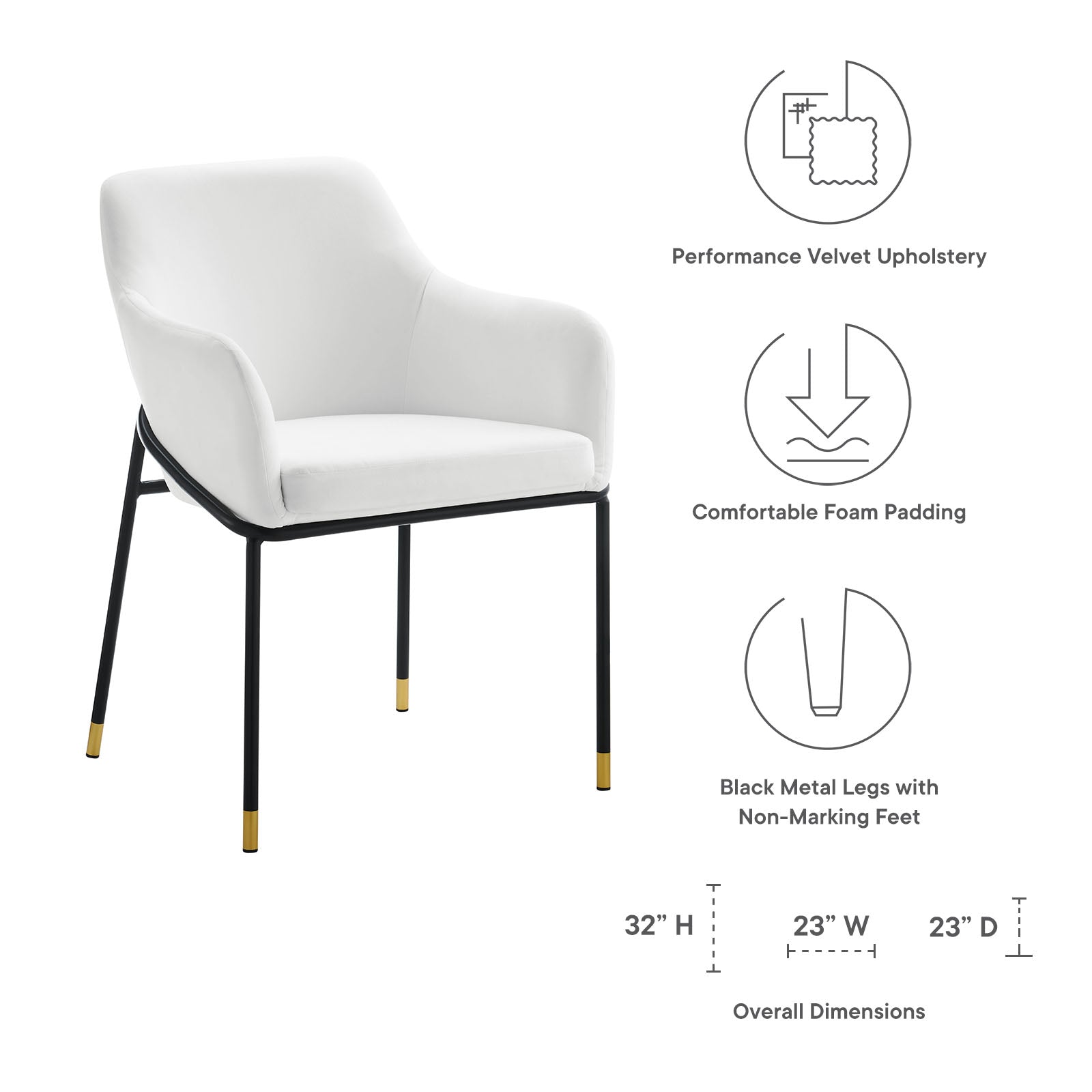 Modway Dining Chairs - Jovi Performance Velvet Dining Armchair Black White