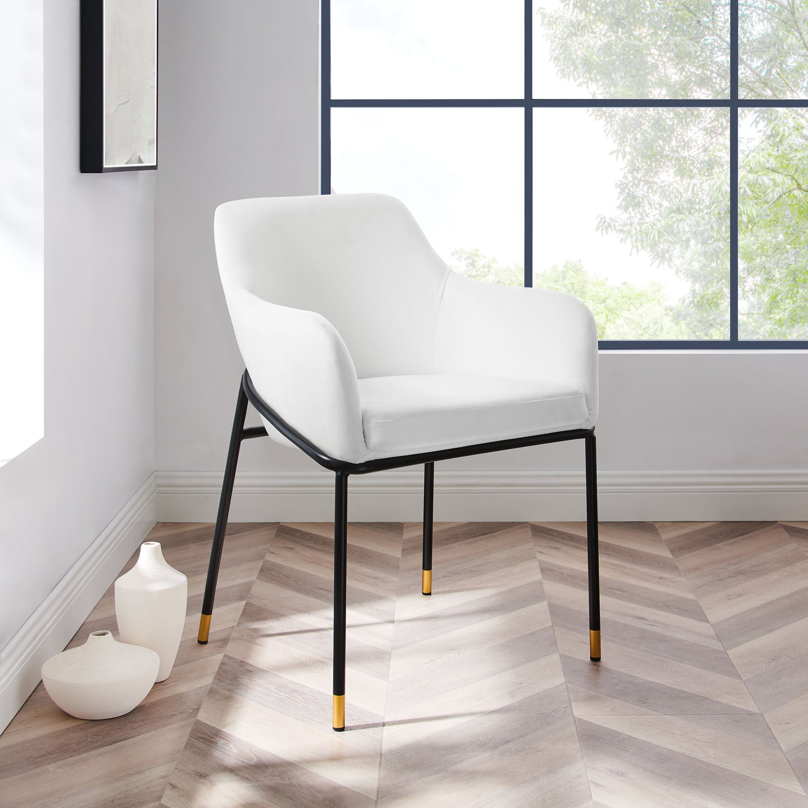 Modway Dining Chairs - Jovi Performance Velvet Dining Armchair Black White