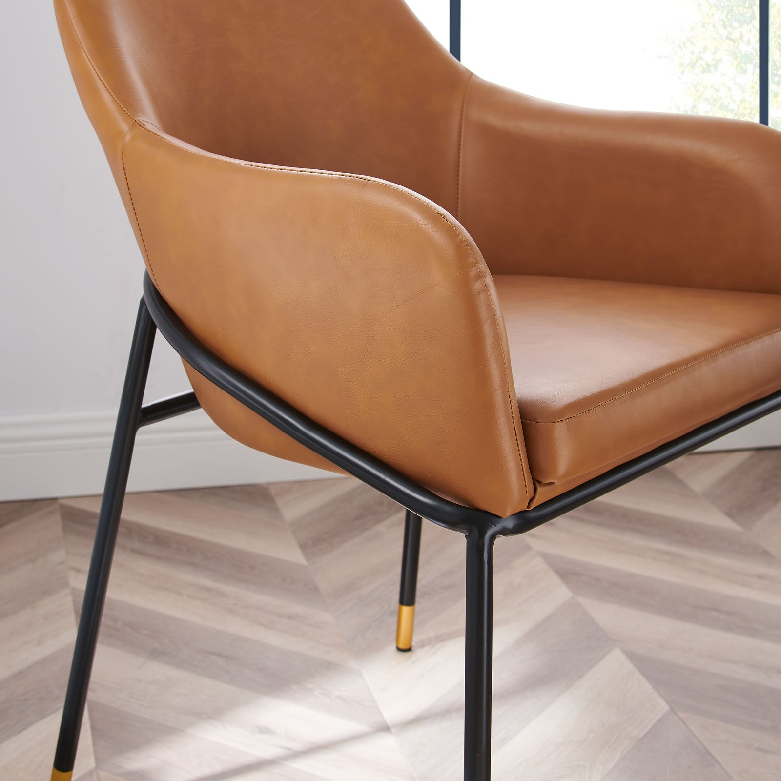 Modway Dining Chairs - Jovi-Vegan-Leather-Dining-Chair-Black-Tan