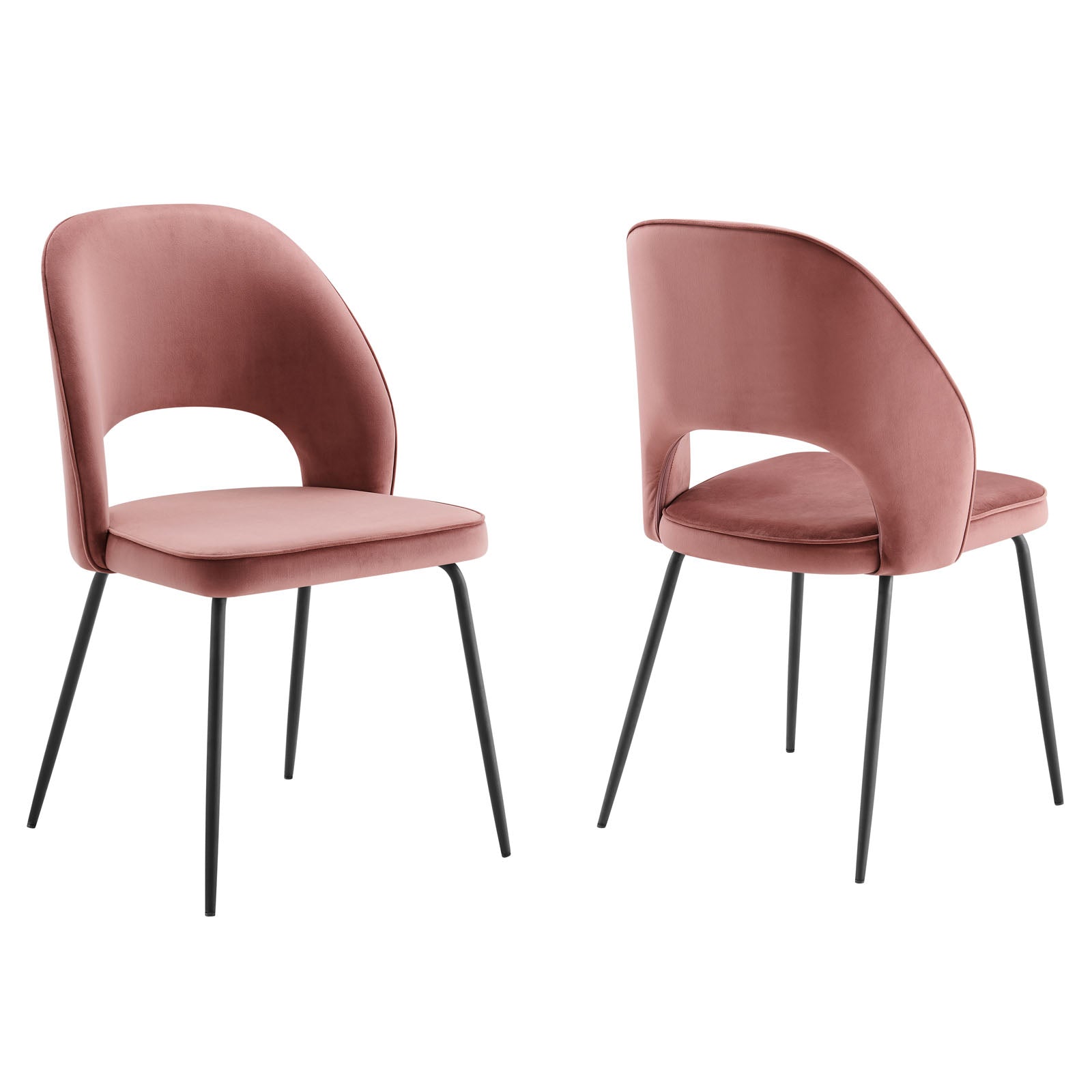 Modway Dining Chairs - Nico Performance Velvet Dining Chair Set of 2 Black Dusty Rose