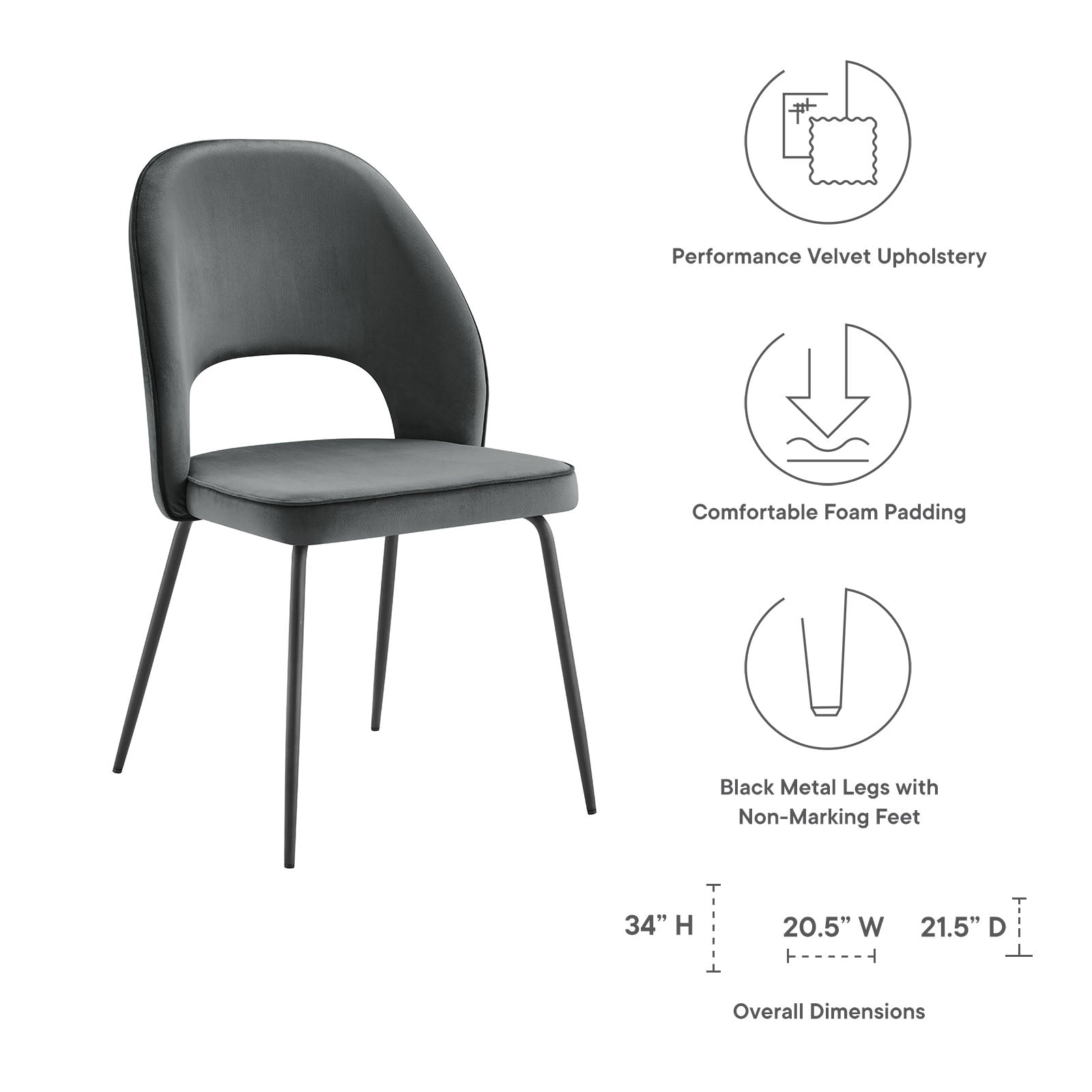 Modway Dining Chairs - Nico Performance Velvet Dining Chair Set of 2 Black Gray