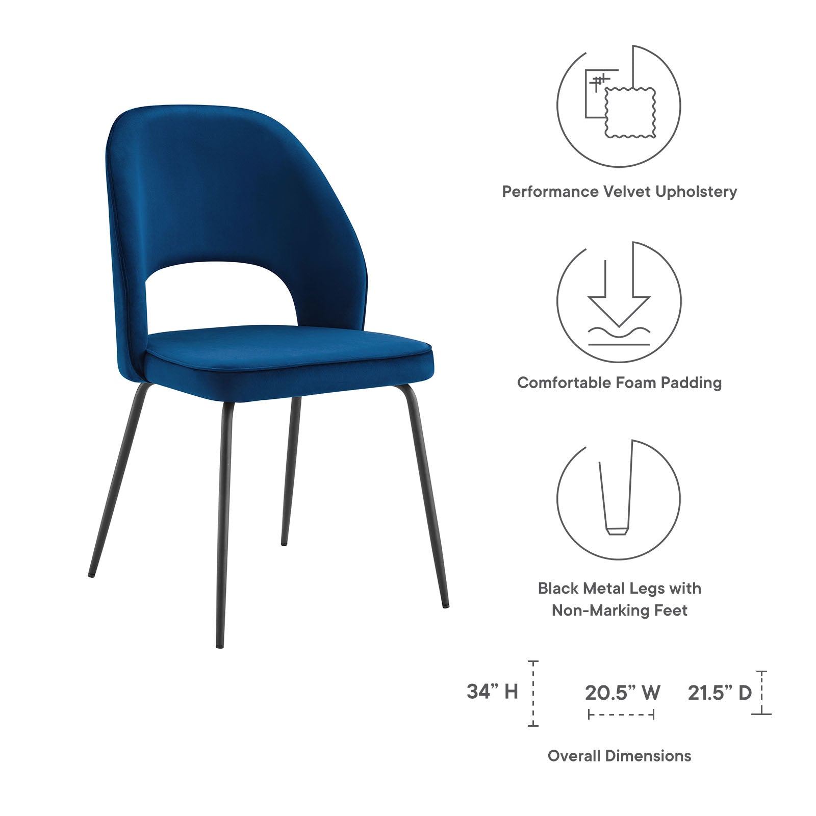 Modway Dining Chairs - Nico-Performance-Velvet-Dining-Chair-Set-of-2-Black-Navy