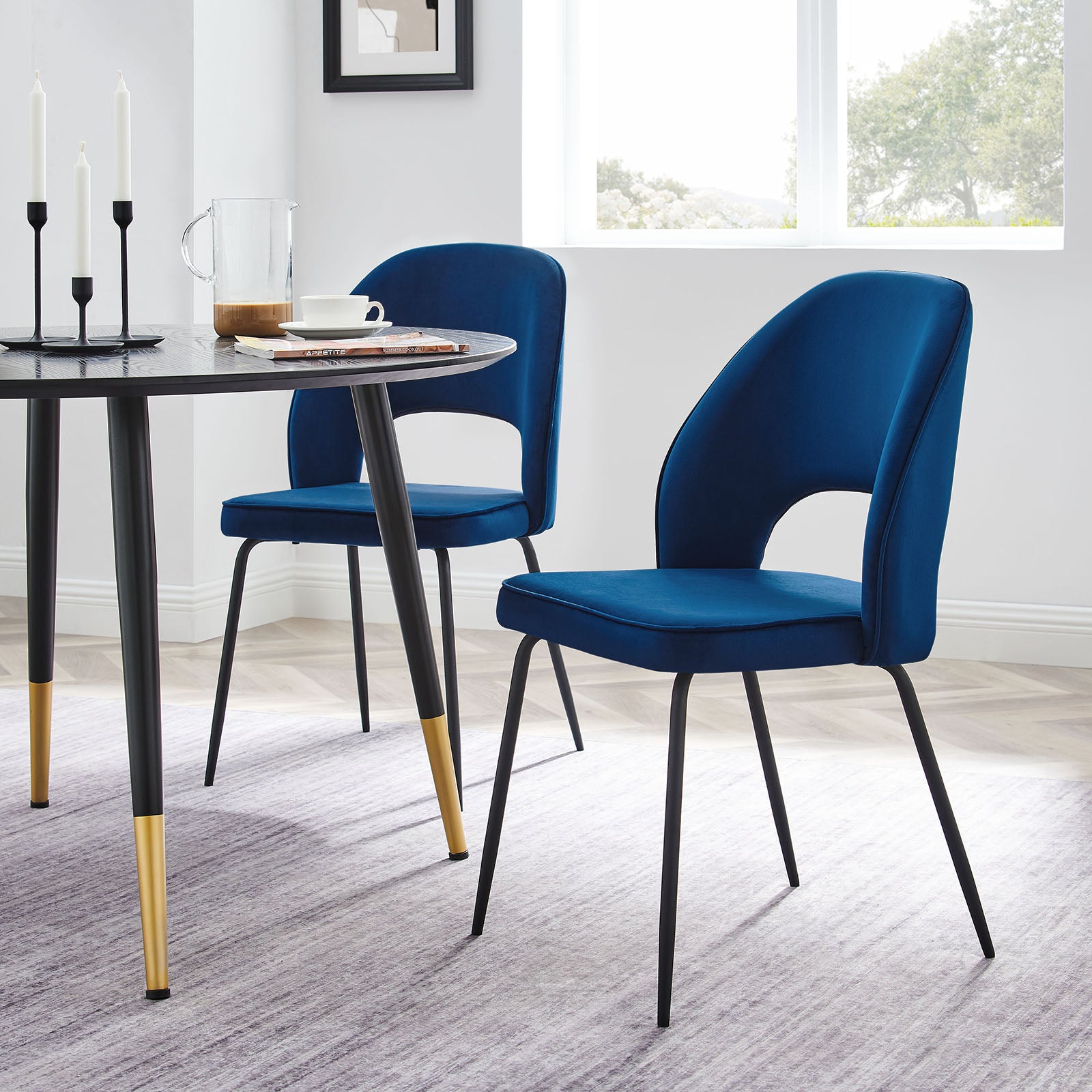 Modway Dining Chairs - Nico-Performance-Velvet-Dining-Chair-Set-of-2-Black-Navy