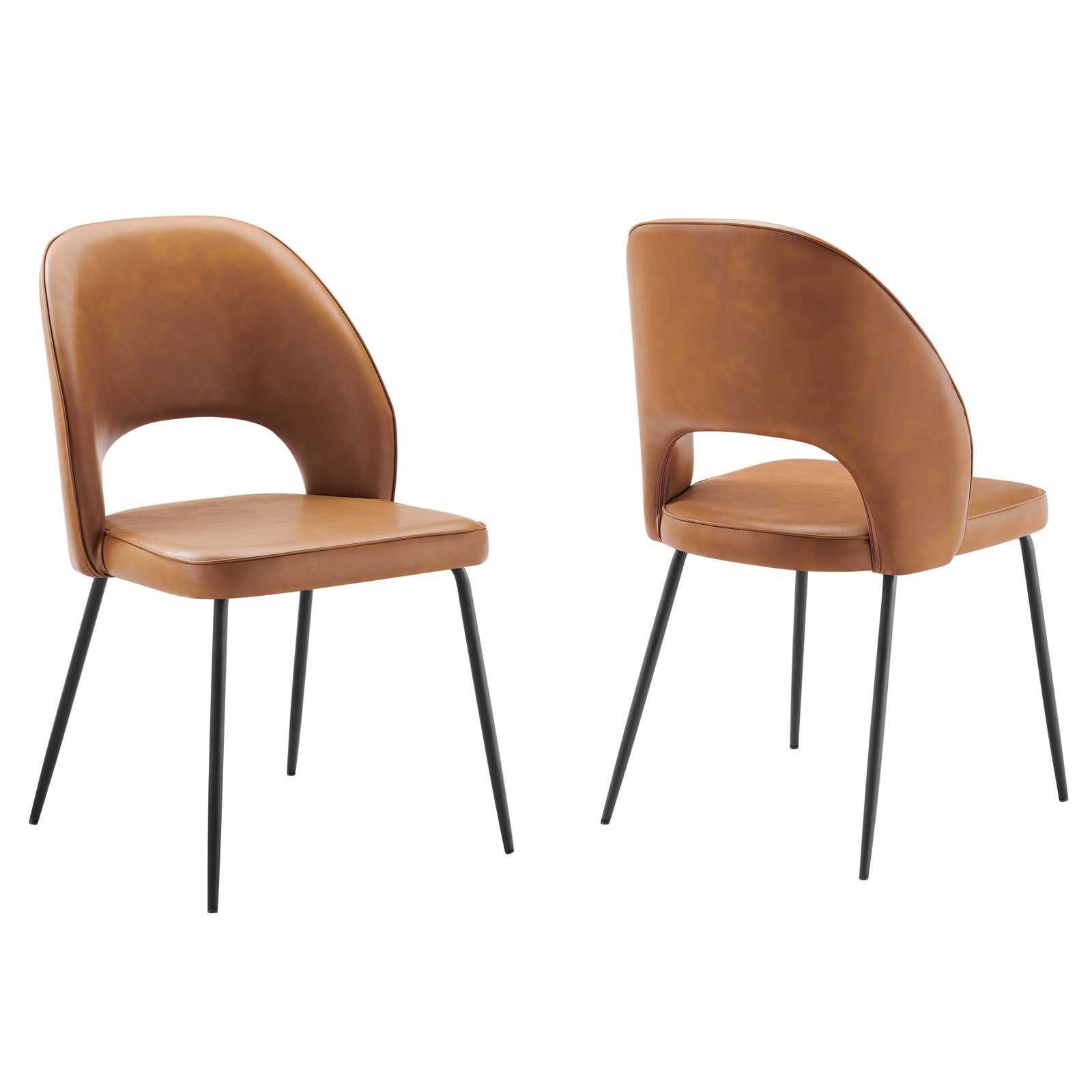 Modway Dining Chairs - Nico Vegan Leather Dining Chair Set of 2 Black Tan