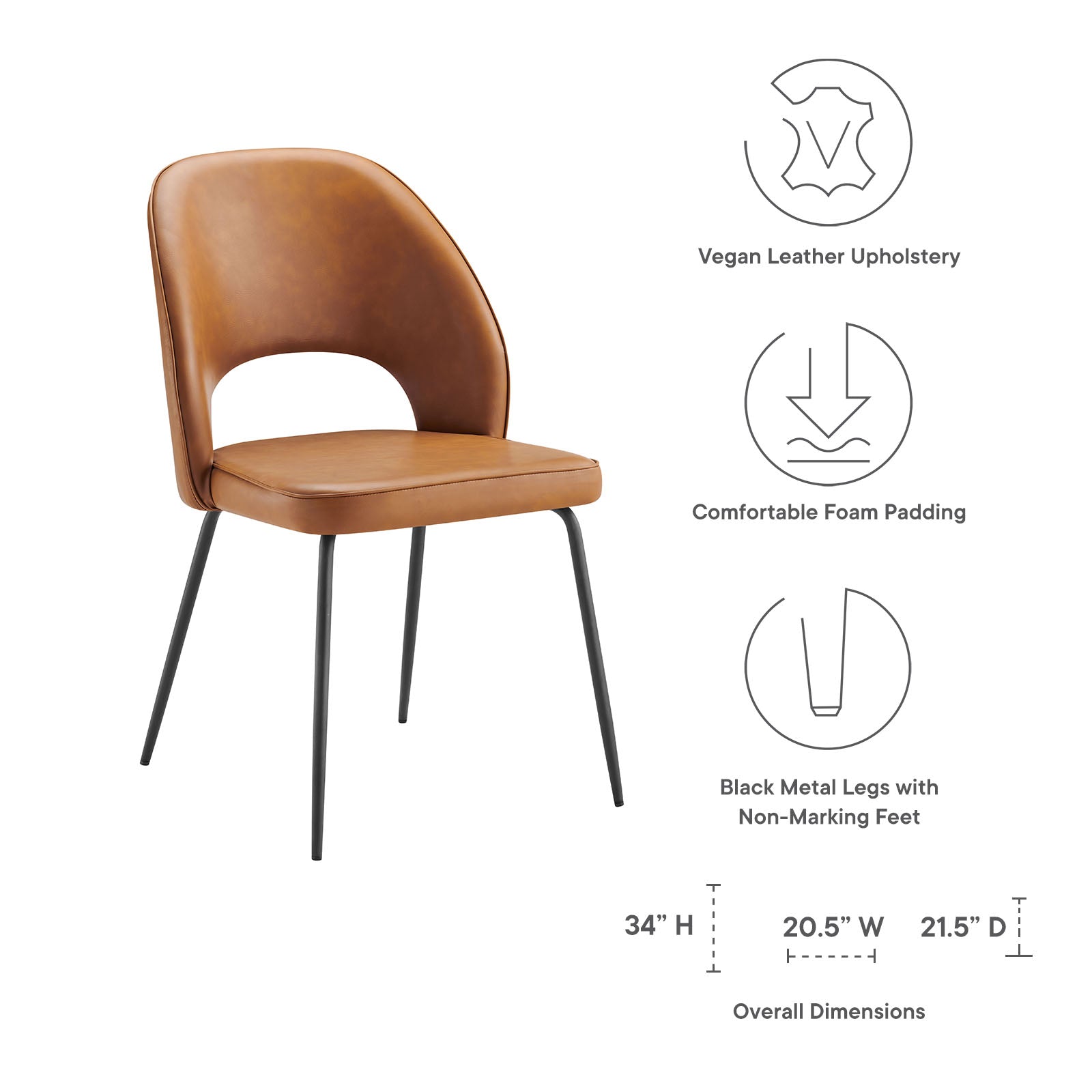 Modway Dining Chairs - Nico Vegan Leather Dining Chair Set of 2 Black Tan