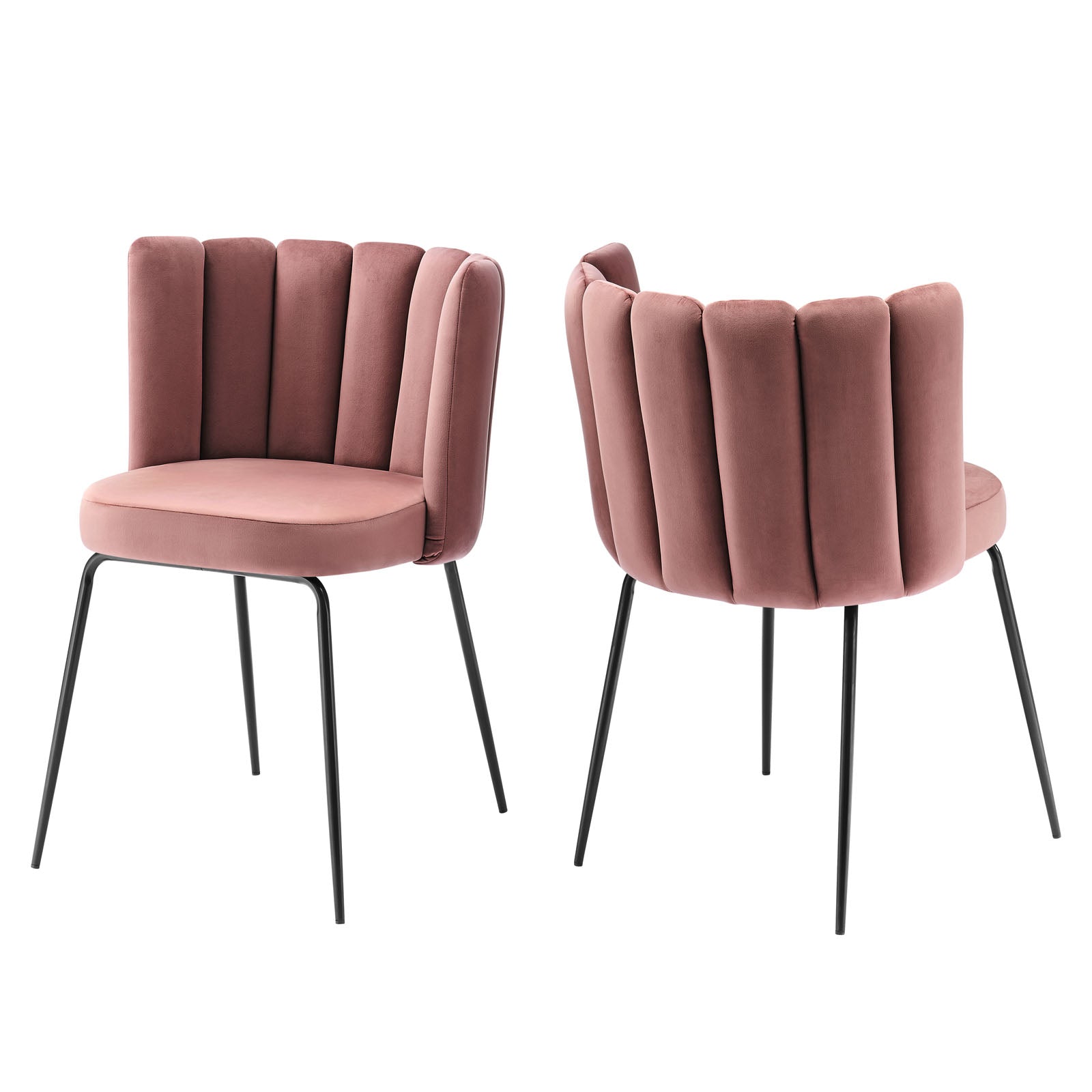 Modway Dining Chairs - Virtue Performance Velvet Dining Chair Set of 2 Black Dusty Rose