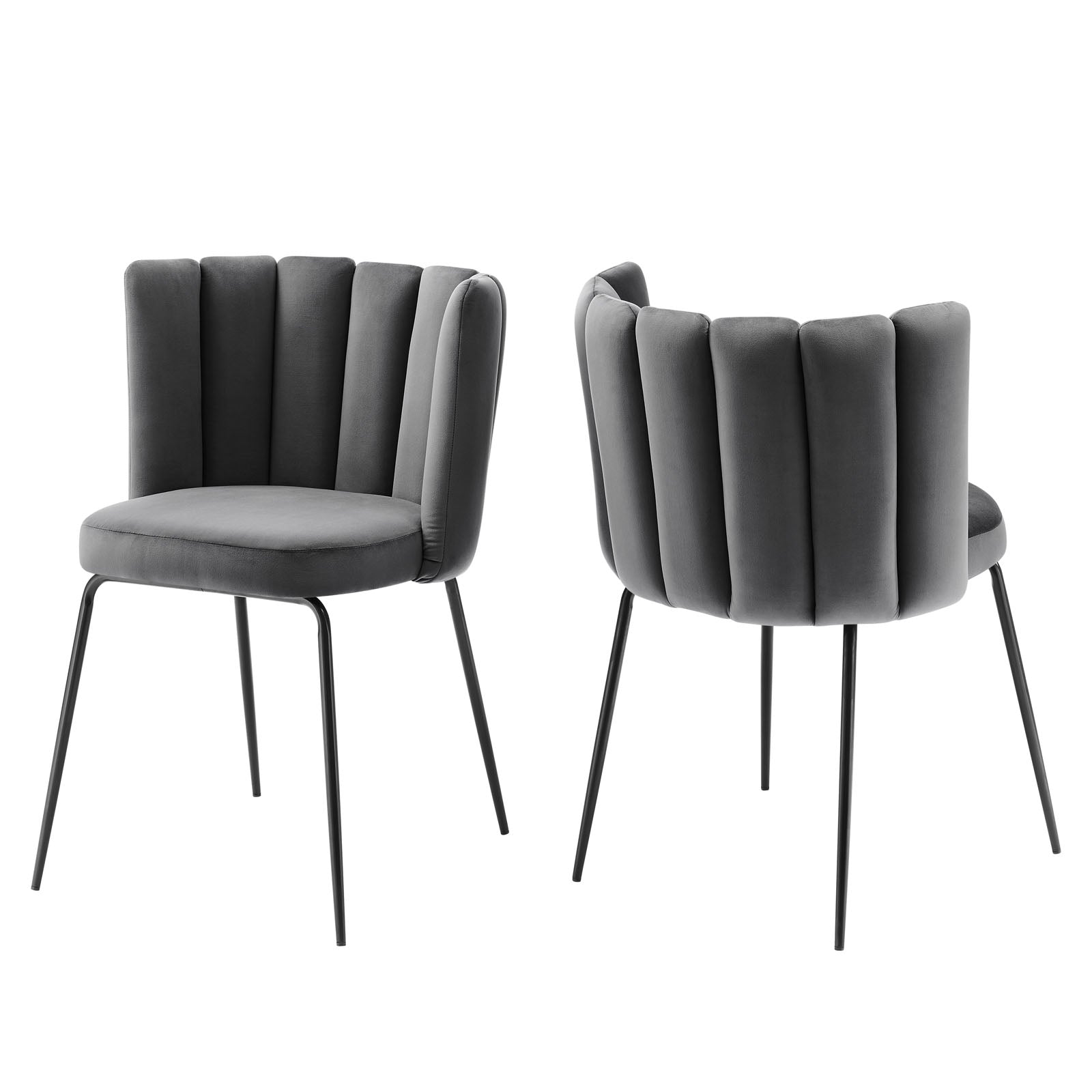 Modway Dining Chairs - Virtue Performance Velvet Dining Chair Set of 2 Black Gray