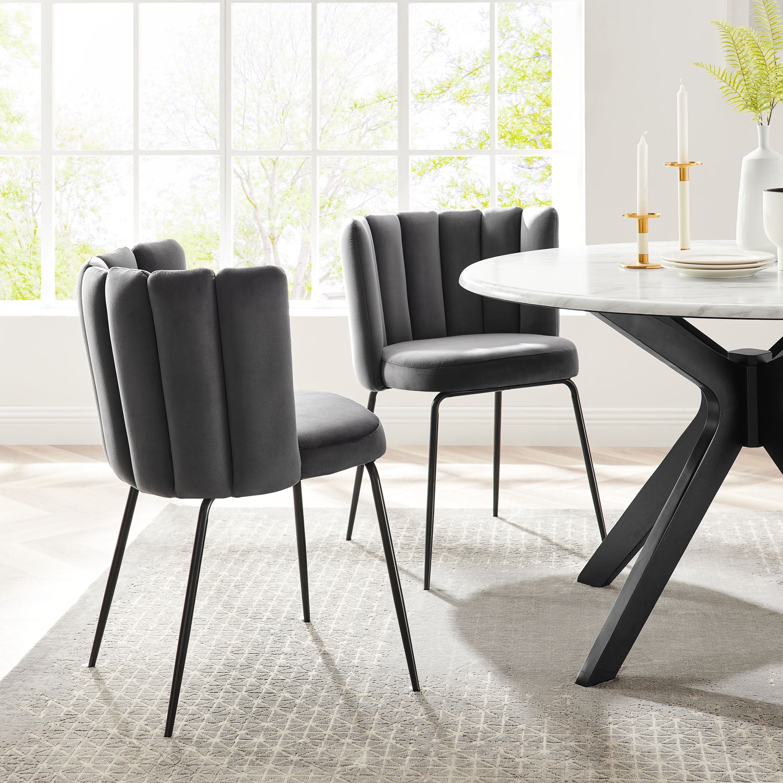 Modway Dining Chairs - Virtue Performance Velvet Dining Chair Set of 2 Black Gray