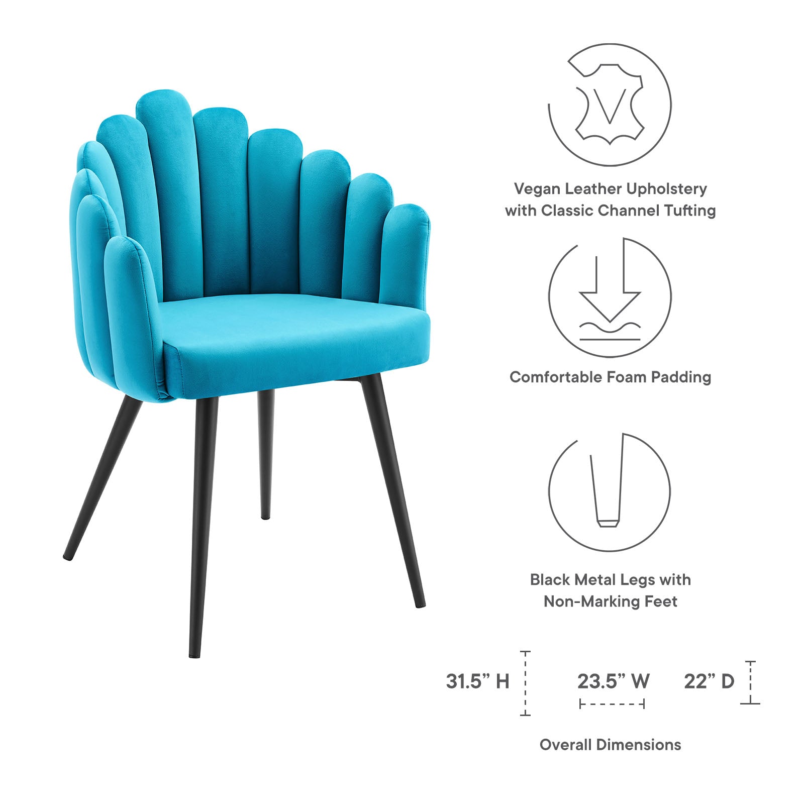 Modway Dining Chairs - Vanguard Performance Velvet Dining Chair Black Blue