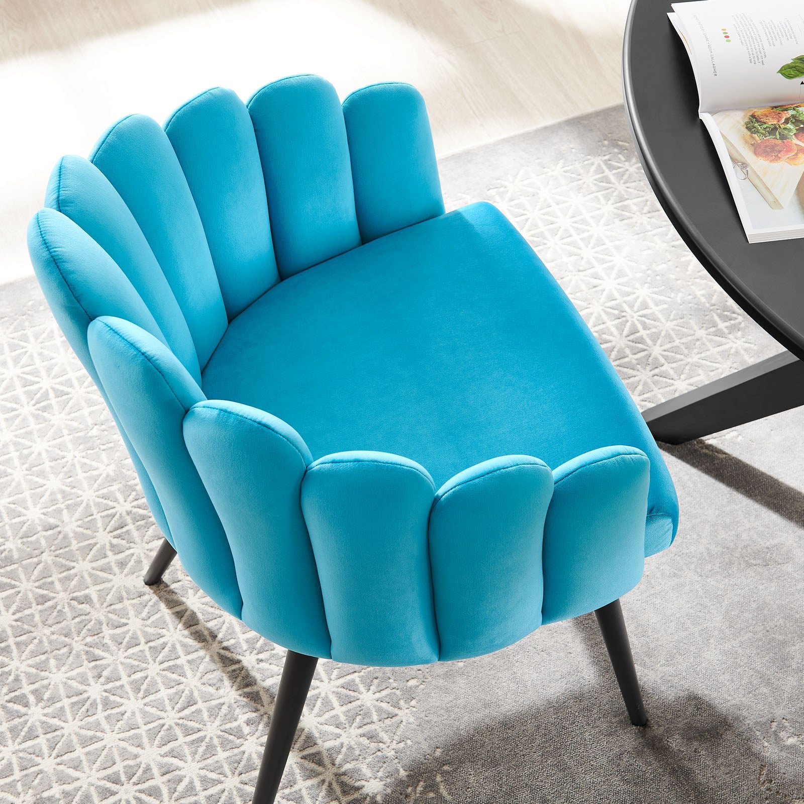 Modway Dining Chairs - Vanguard Performance Velvet Dining Chair Black Blue