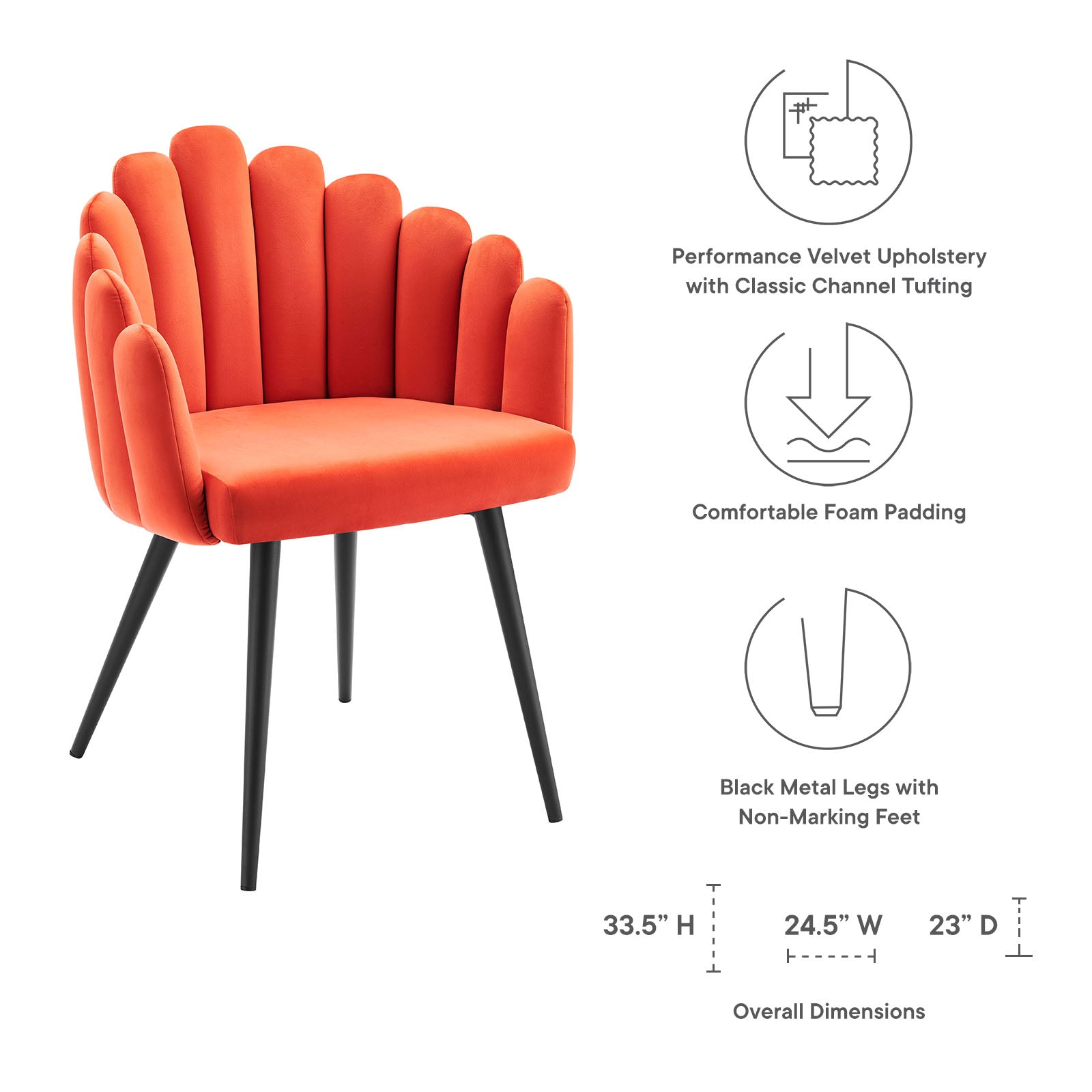 Modway Dining Chairs - Vanguard Performance Velvet Dining Chair Black Orange