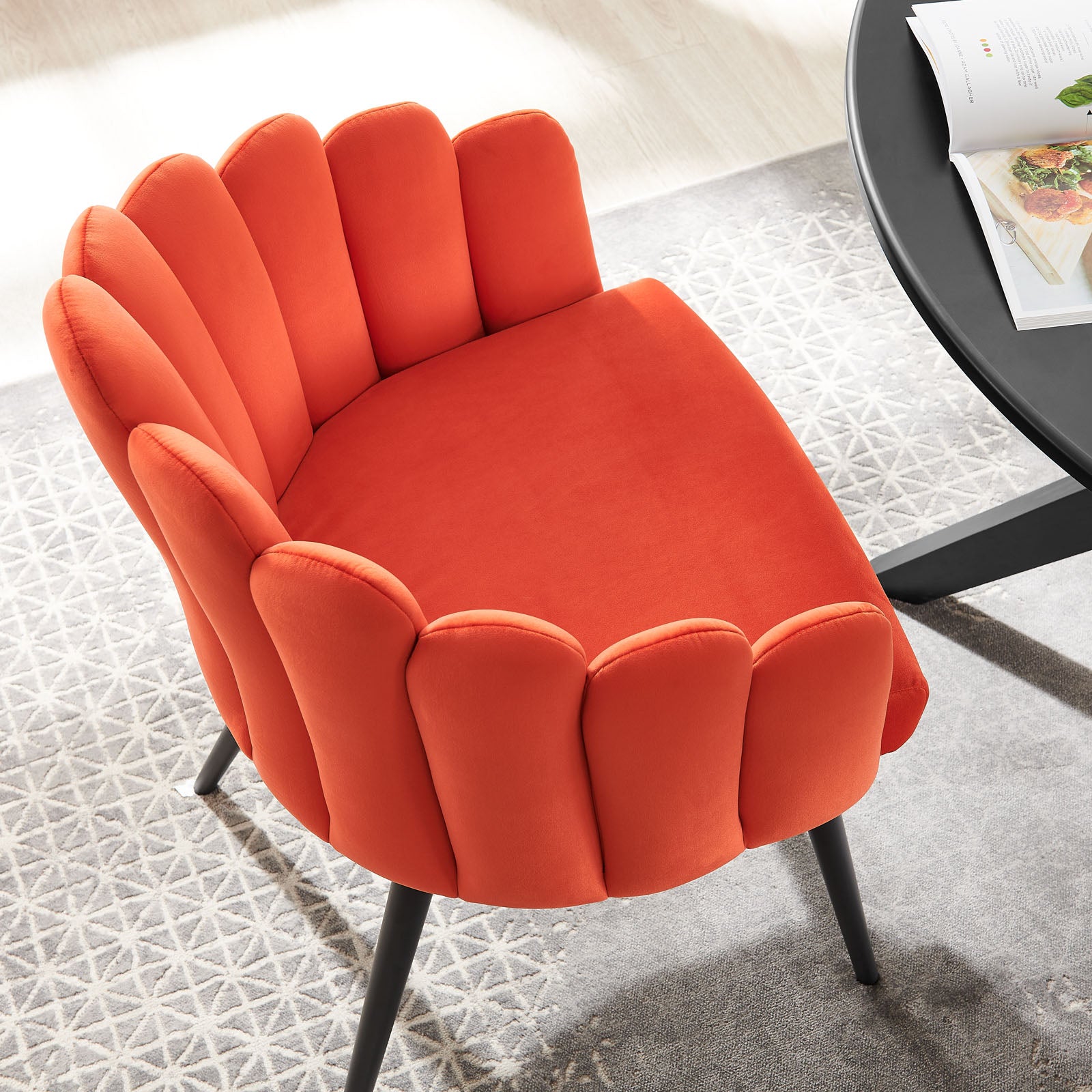 Modway Dining Chairs - Vanguard Performance Velvet Dining Chair Black Orange