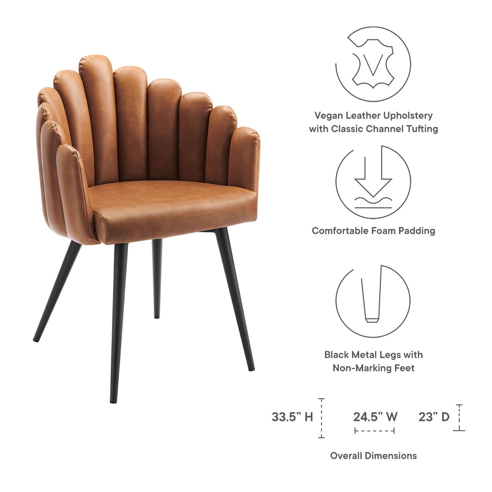 Modway Dining Chairs - Vanguard Vegan Leather Dining Chair Black Tan