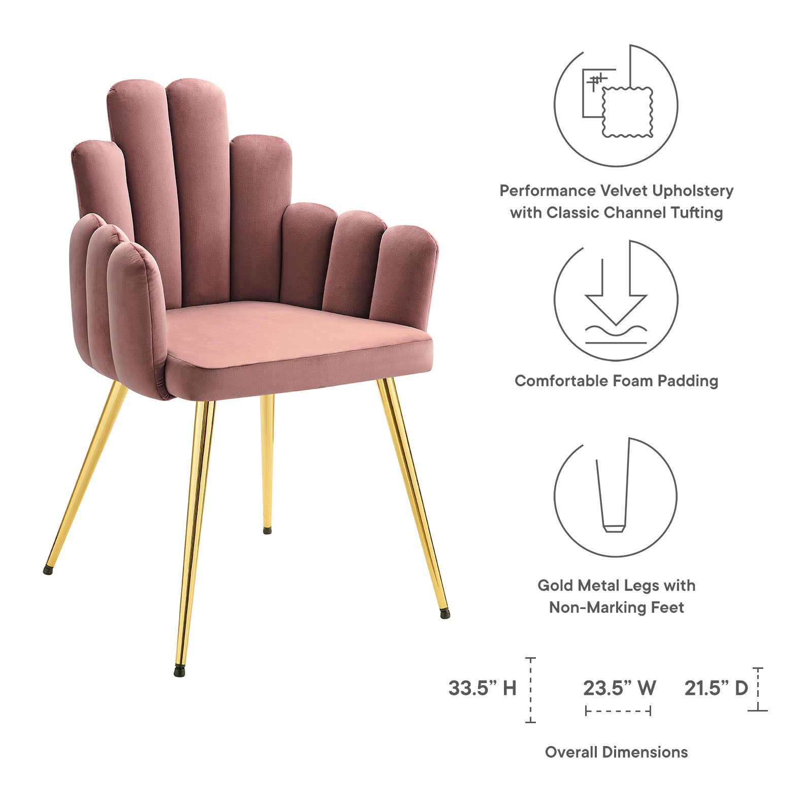 Modway Dining Chairs - Viceroy Performance Velvet Dining Chair Set of 2 Gold Dusty Rose