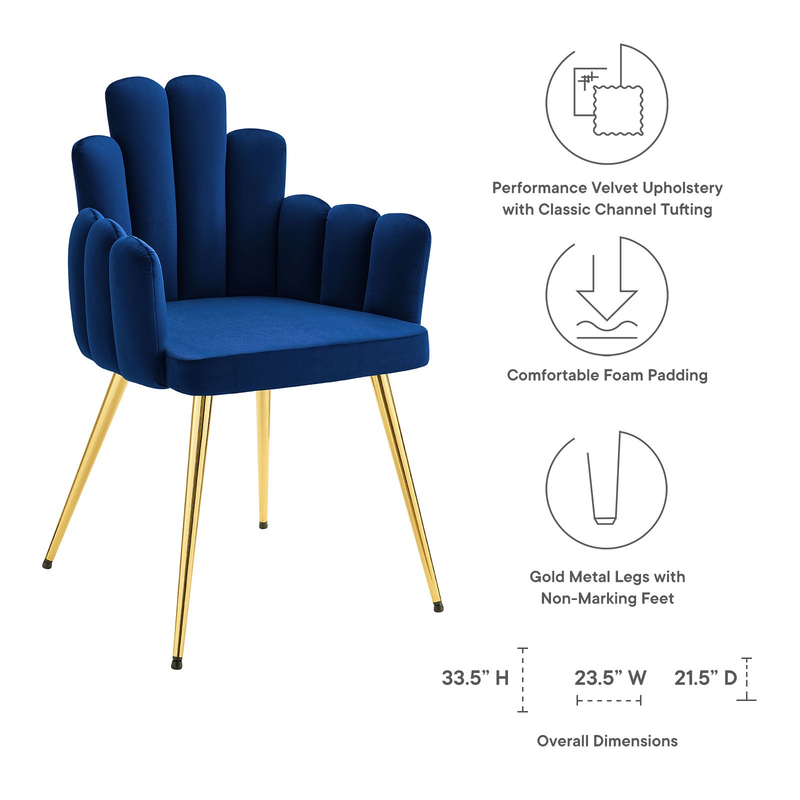 Modway Dining Chairs - Viceroy Performance Velvet Dining Chair Set of 2 Gold Navy