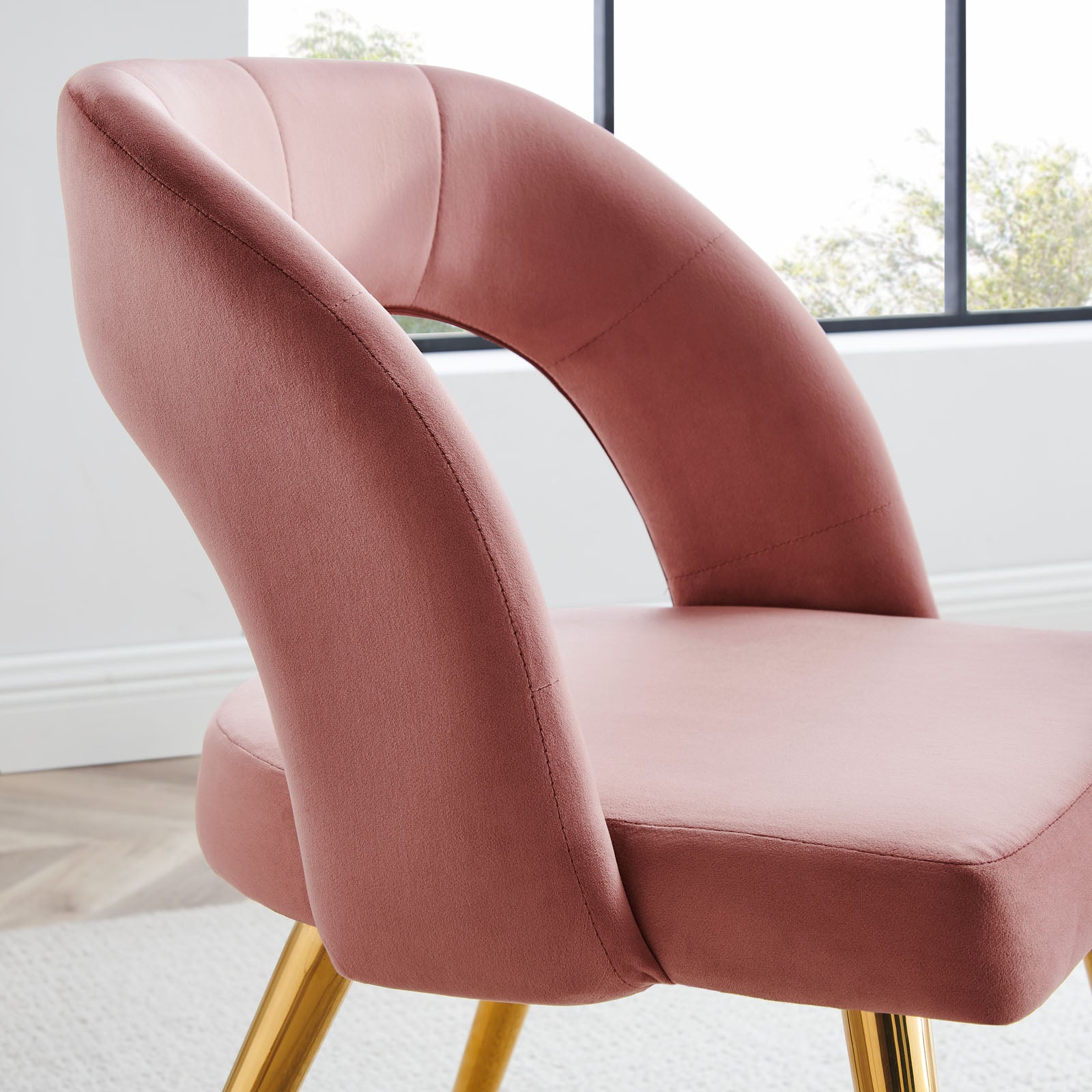 Modway Dining Chairs - Marciano Performance Velvet Dining Chair Gold Dusty Rose